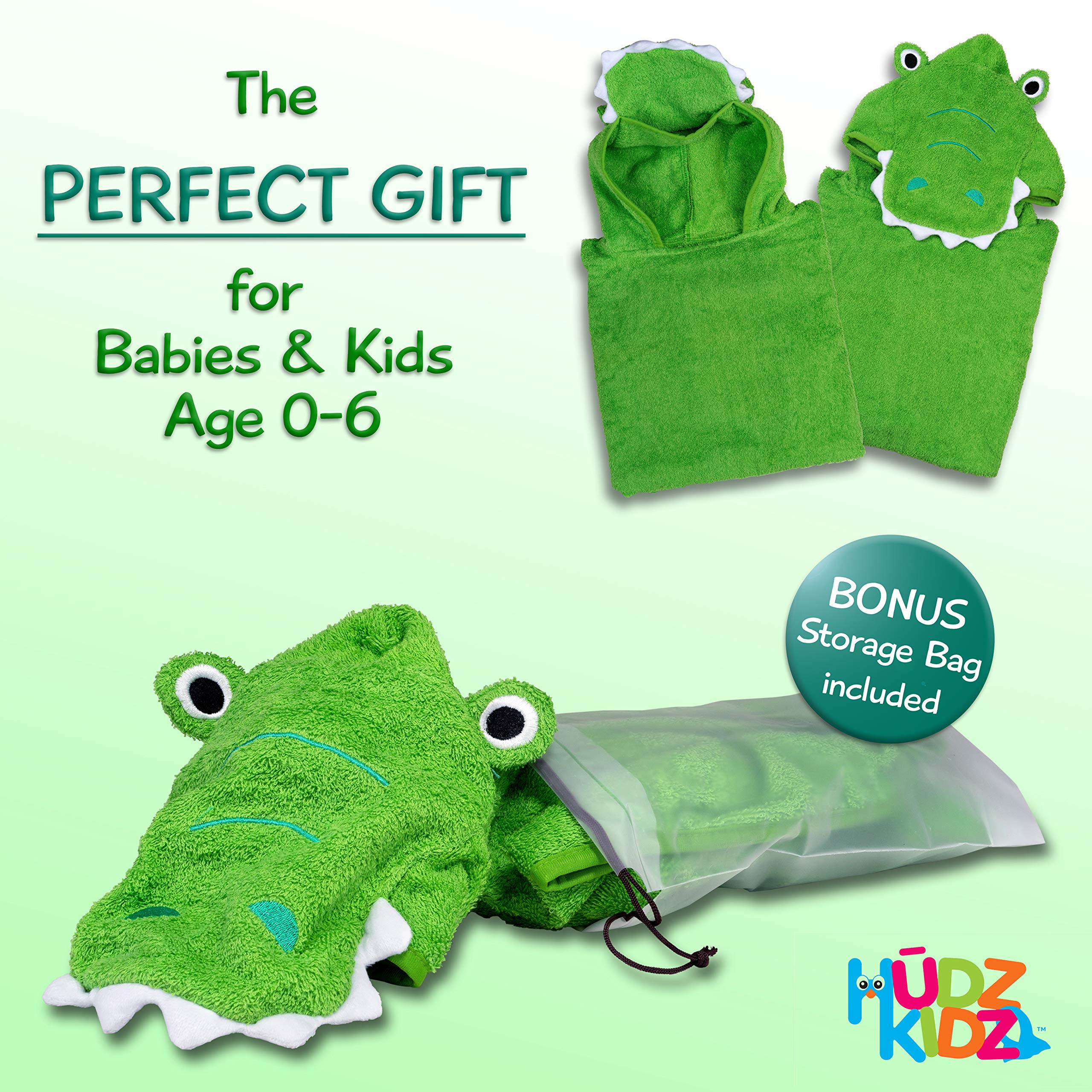 Premium Soft 100% Cotton Hooded Towel Poncho for Kids & Toddlers - Green Croc, Perfect for Bath, Beach, Pool, and Post-Swim Comfort