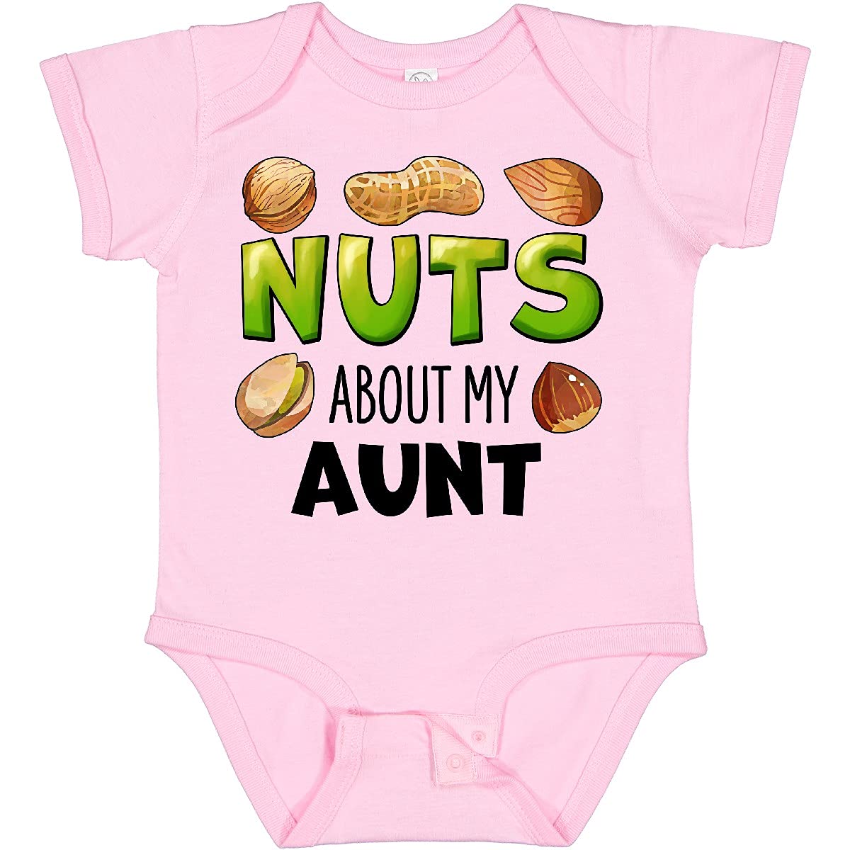 Inktastic Nuts About My Aunt Peanut Almond Pistachio Baby Bodysuit - Cute Funny Infant Onesie for Newborns & Toddlers - Perfect Gift for Aunts & Family Gatherings