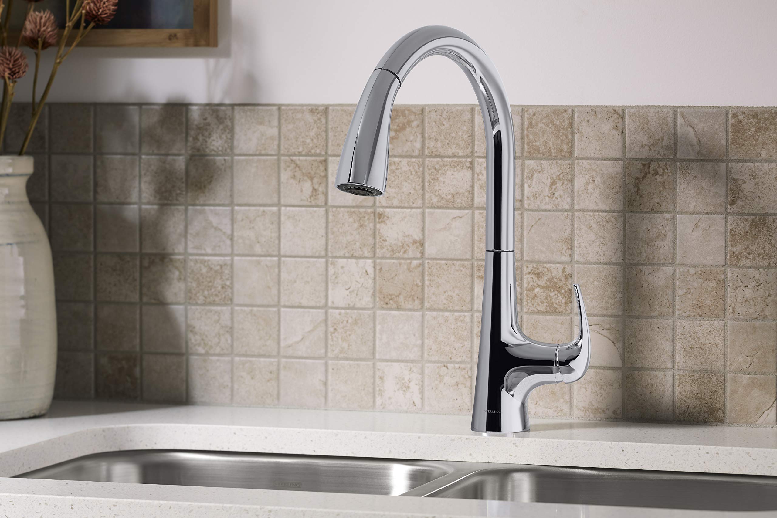 Sterling 24274-CP Medley Pull Down Kitchen Faucet with Two-Function Sprayhead - Polished Chrome Finish for Modern Kitchens | Perfect for Washing Dishes, Filling Pots & Cleaning Sinks