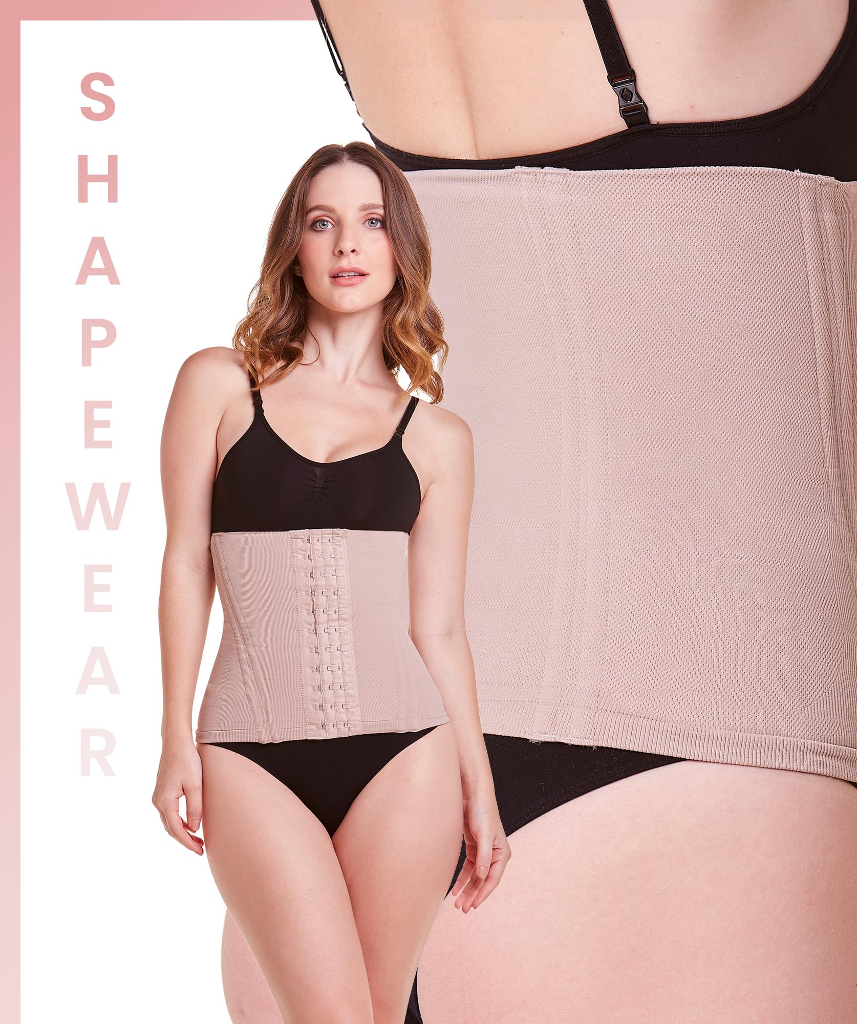 PLIE High Compression Corset Shapewear for Women - Waist Trainer & Posture Corrector with Double Layer Fabric - Tummy Control Body Shaper for Workout, Office & Special Occasions