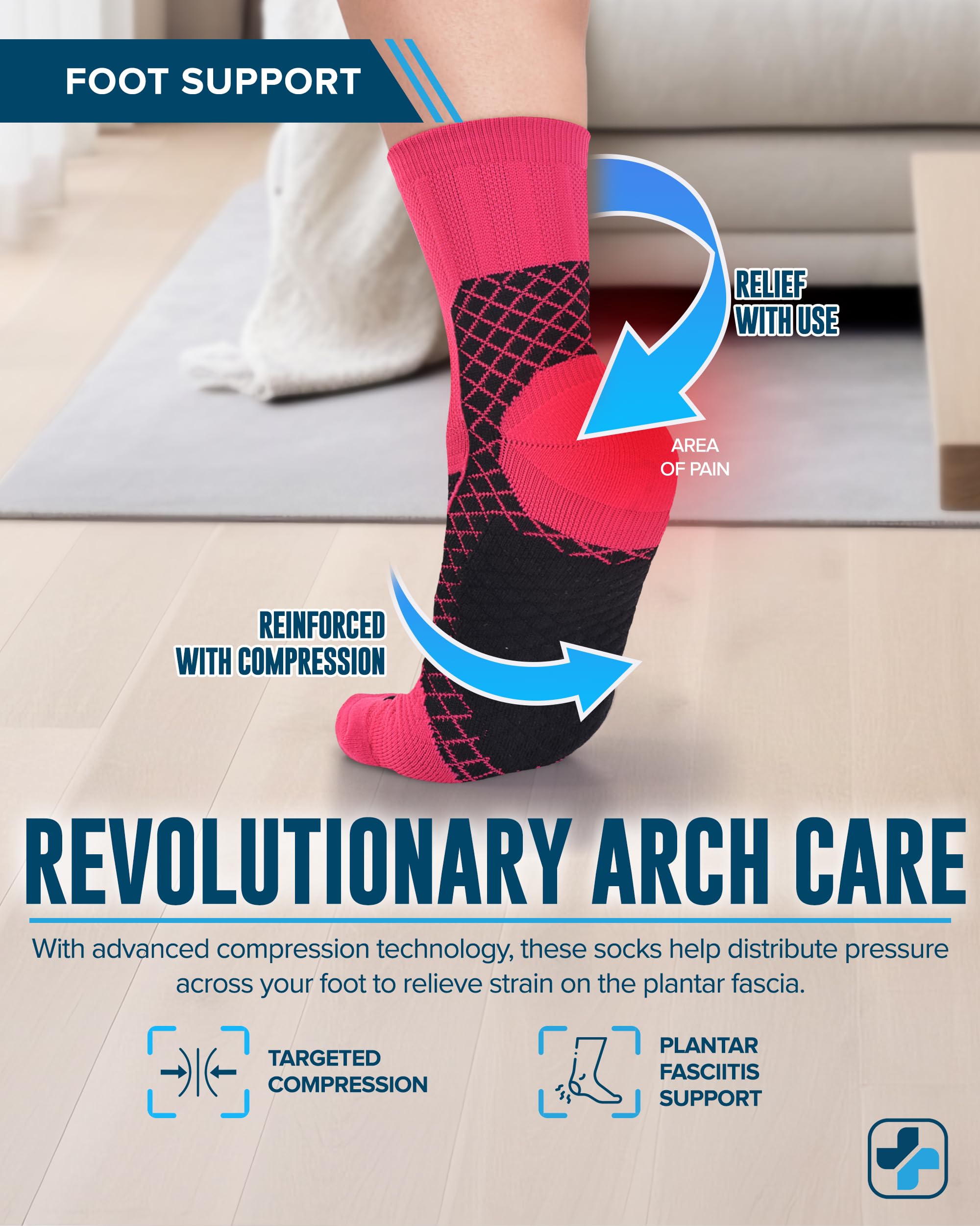 Doctor's Select Plantar Fasciitis Compression Socks - 2 Pairs | Arch Support Socks for Foot Pain Relief | Best for Running, Hiking & Daily Comfort