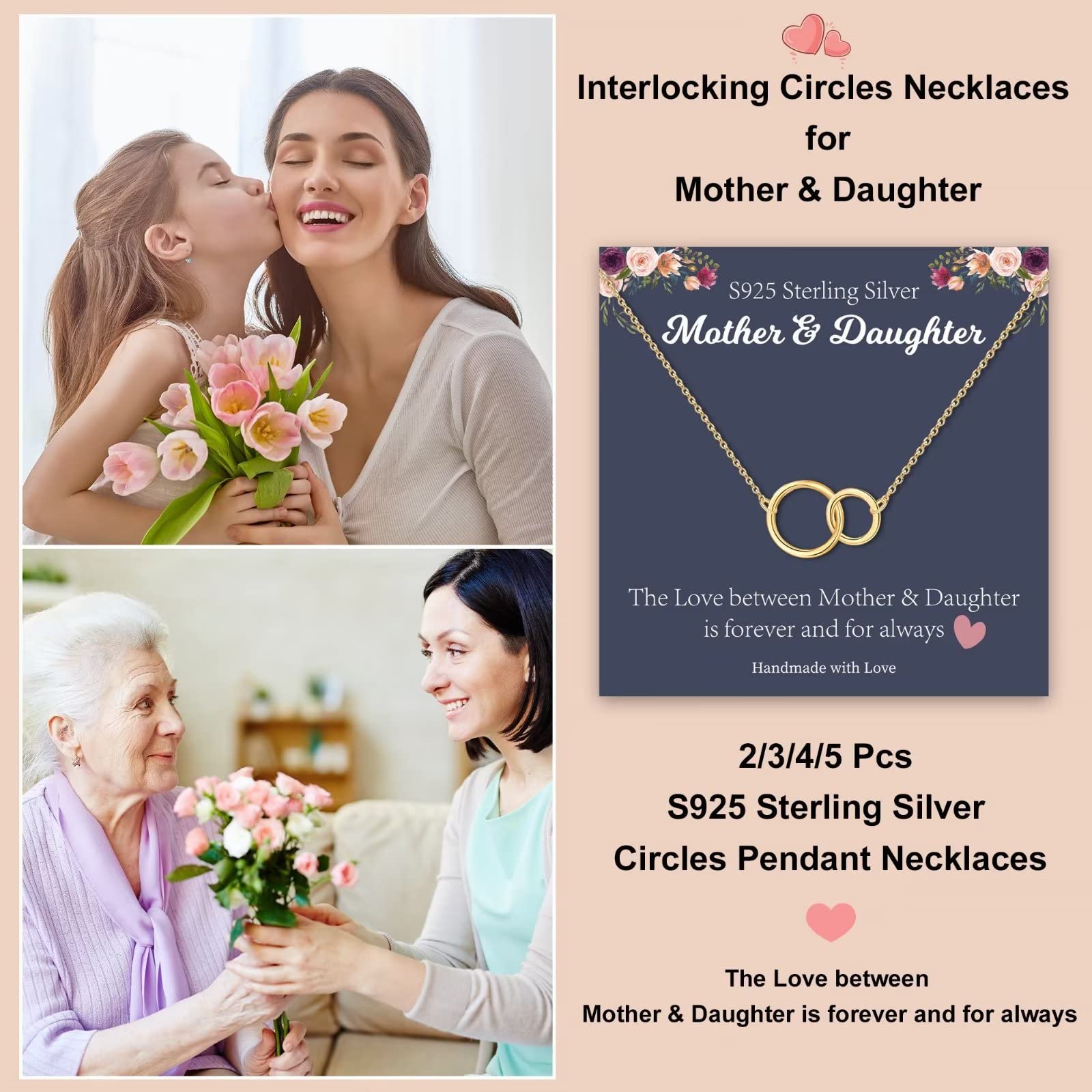 STORUP Mother Daughter Necklace Set - Circle Pendant Jewelry for Mom & Kids, Birthday Gifts for Women (2/3/4/5 Pieces) - Perfect for Mother's Day, Christmas & Family Bonding Moments