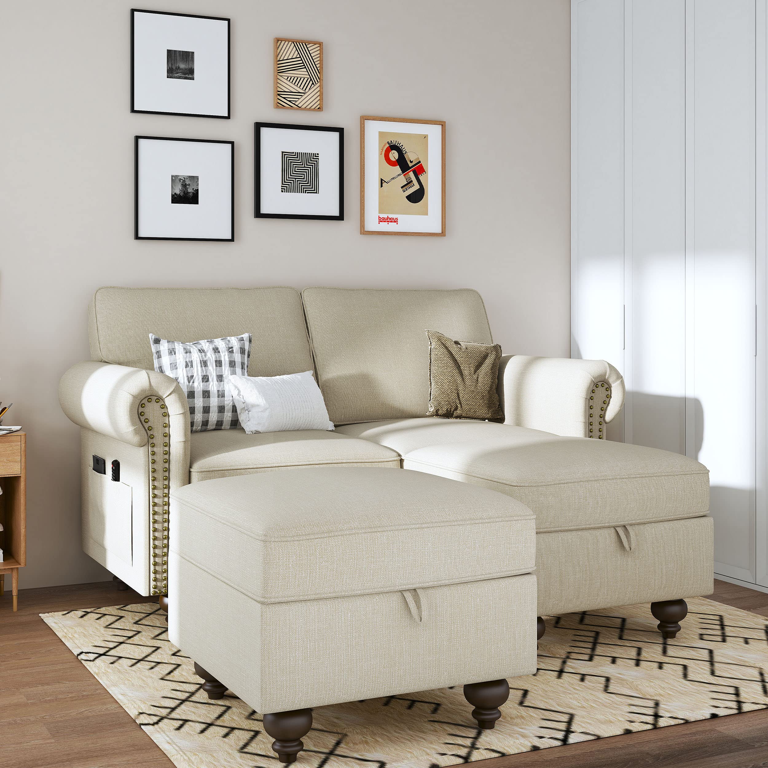 Nolany Convertible Sectional L-Shaped Sofa with Reversible Chaise - Light Beige Linen Fabric Couch Set for Small Spaces & Apartments | Perfect for Living Room, Studio, or Office Lounge
