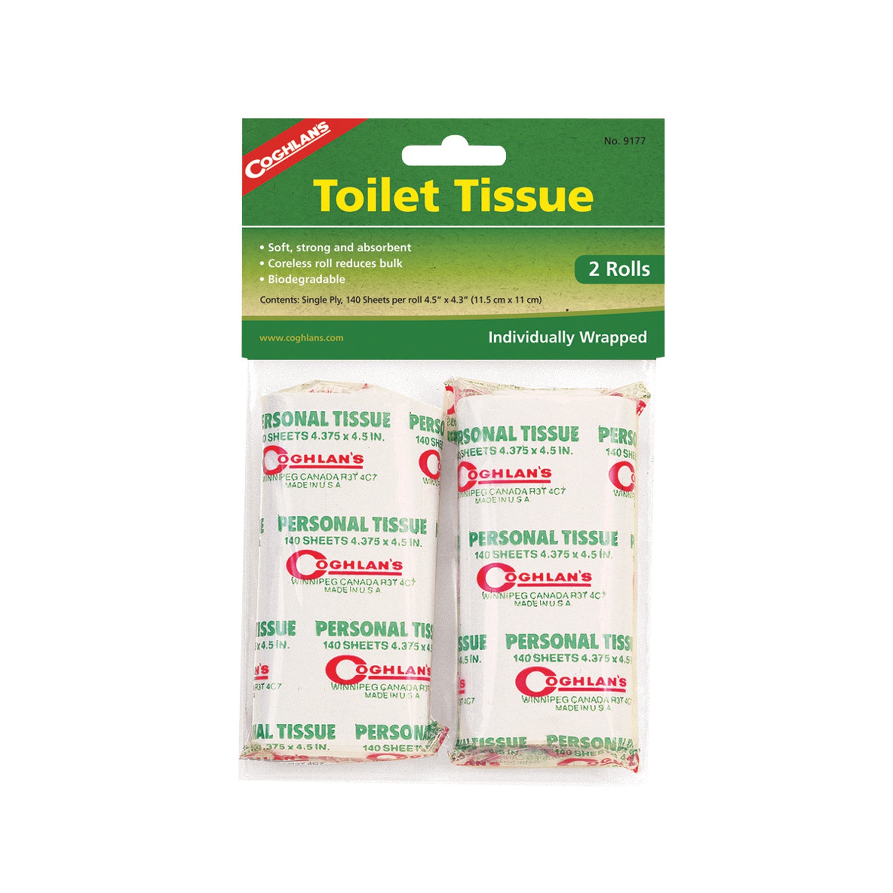 Coghlan's 2-Pack Biodegradable Toilet Tissue for Camping, Hiking & Outdoor Adventures - Compact Travel Toilet Paper Roll