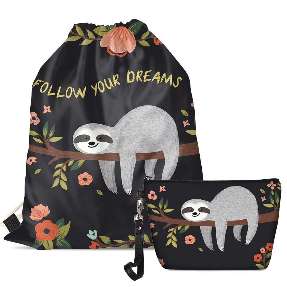 Tupalatus 2-Pack Sloth Drawstring Backpacks - Lightweight Gym Sack & Cosmetic Bag for Women, Teens & Kids - Perfect for School, Yoga, Shopping & Outdoor Activities - Cute Sloth Gifts with Motivational 'Follow Your Dream' Design