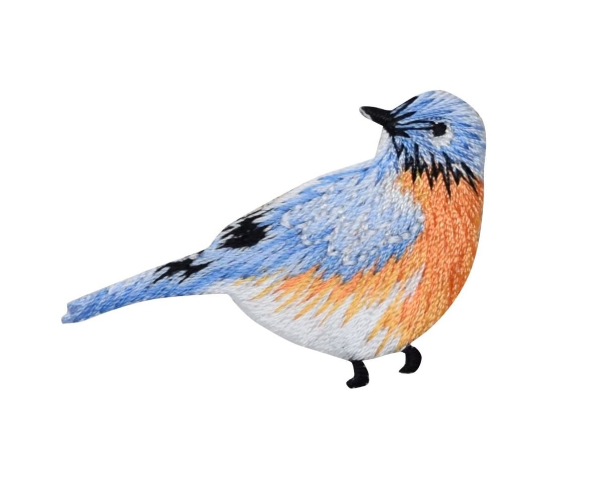 Bluebird Orange Breast Facing Right Embroidered Iron On Patch - DIY Sewing Applique for Jackets, Hats, Bags & Crafts