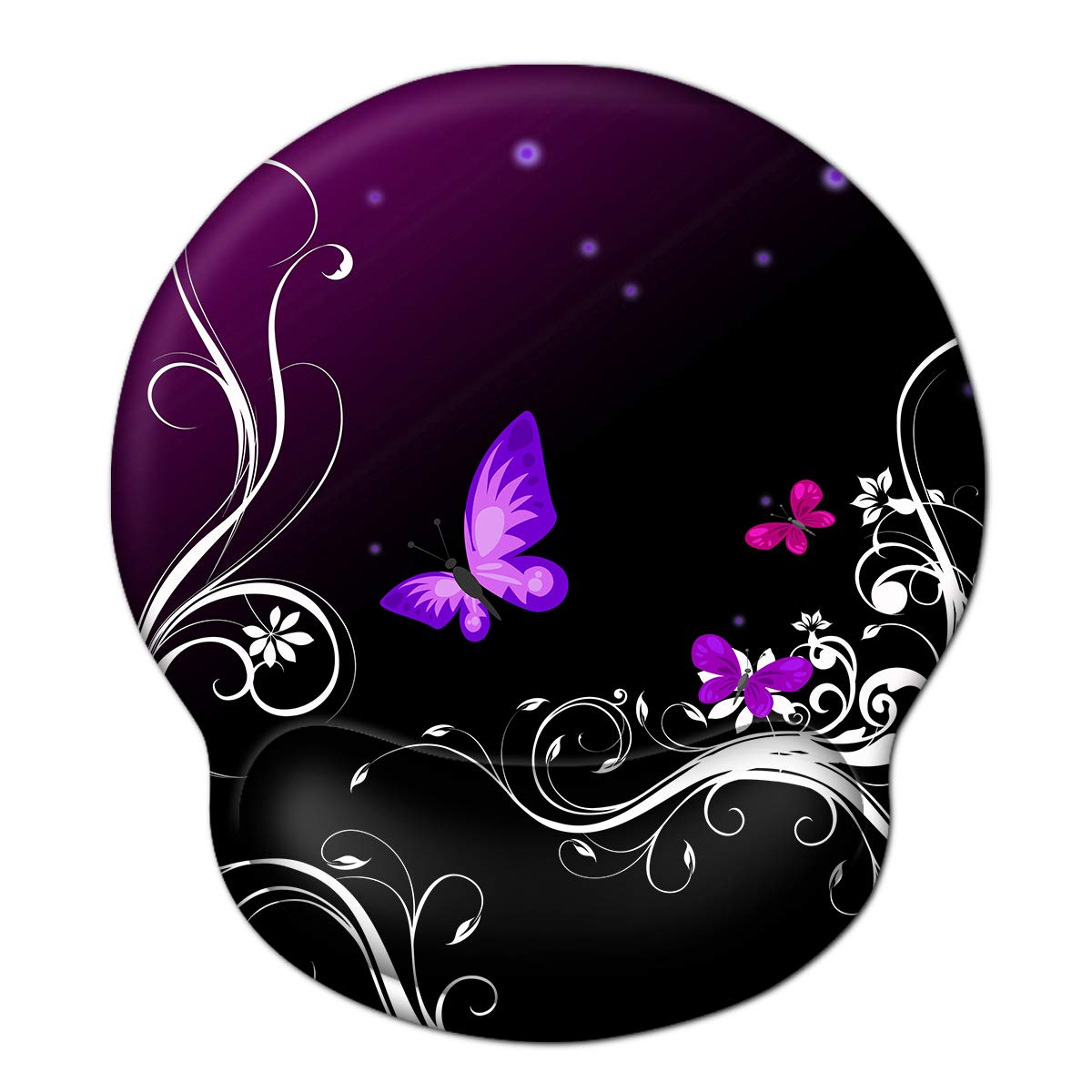 Ergonomic Gel Mouse Pad with Wrist Rest - Non-Slip Rubber Base & Memory Foam Support for Pain Relief - Purple Butterfly Design - Perfect for Office, Home & Laptop Computer Workstations