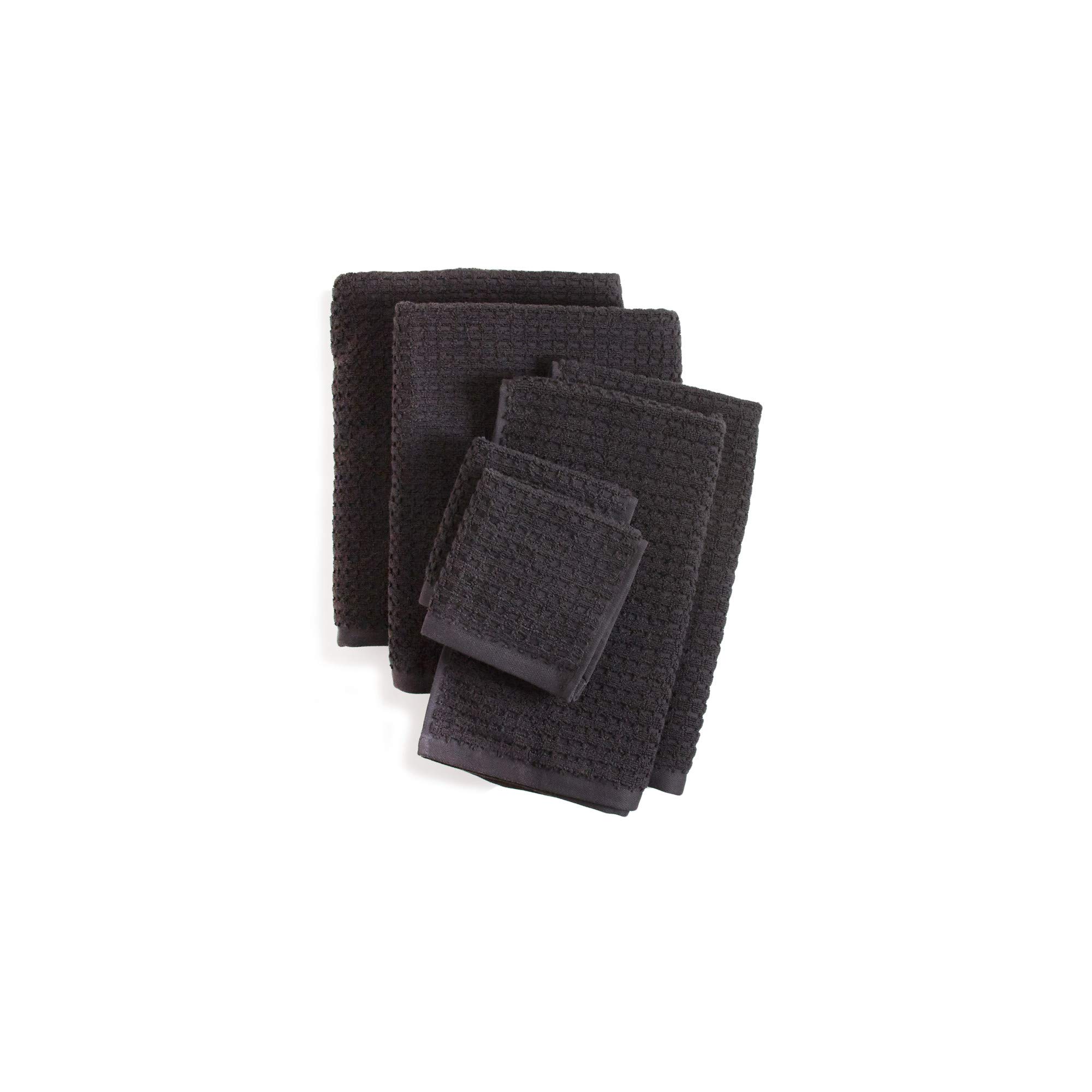 DKNY Quick Dry Cotton Towel Set - 2 Bath Towels, 2 Hand Towels, 2 Washcloths, Black | Ultra Absorbent & Soft for Bathroom, Spa & Gym Use