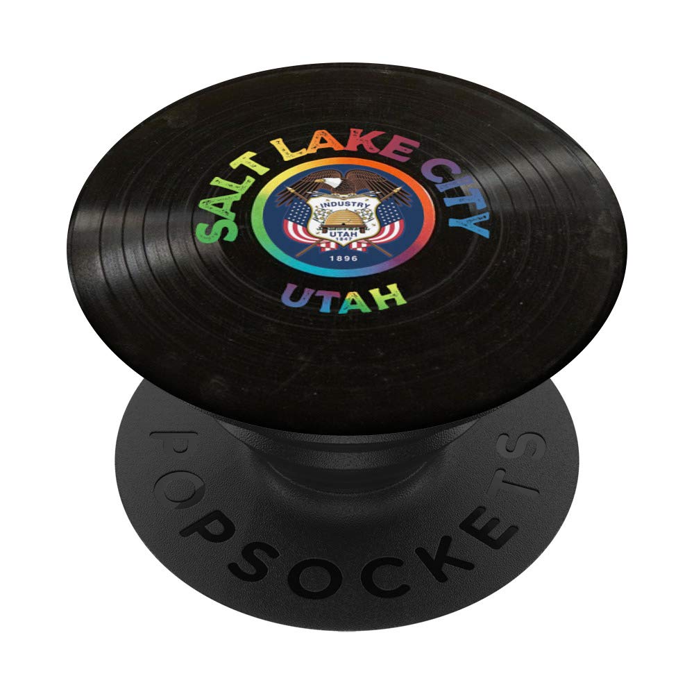 Vintage Record Retro Design PopSockets Phone Grip & Stand for iPhone, Samsung, Tablets - Perfect for Music Lovers, Salt Lake City Utah Inspired Collectible