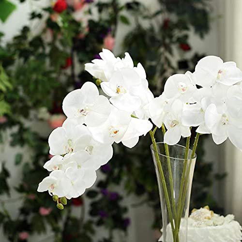 40 Inch Artificial Phalaenopsis Silk Orchid Flowers - Real Touch White Fake Orchid Branches for Home, Office, Wedding, Party & Event Decor - Pack of 2 - Perfect for Centerpieces, Vase Arrangements & Wall Decor