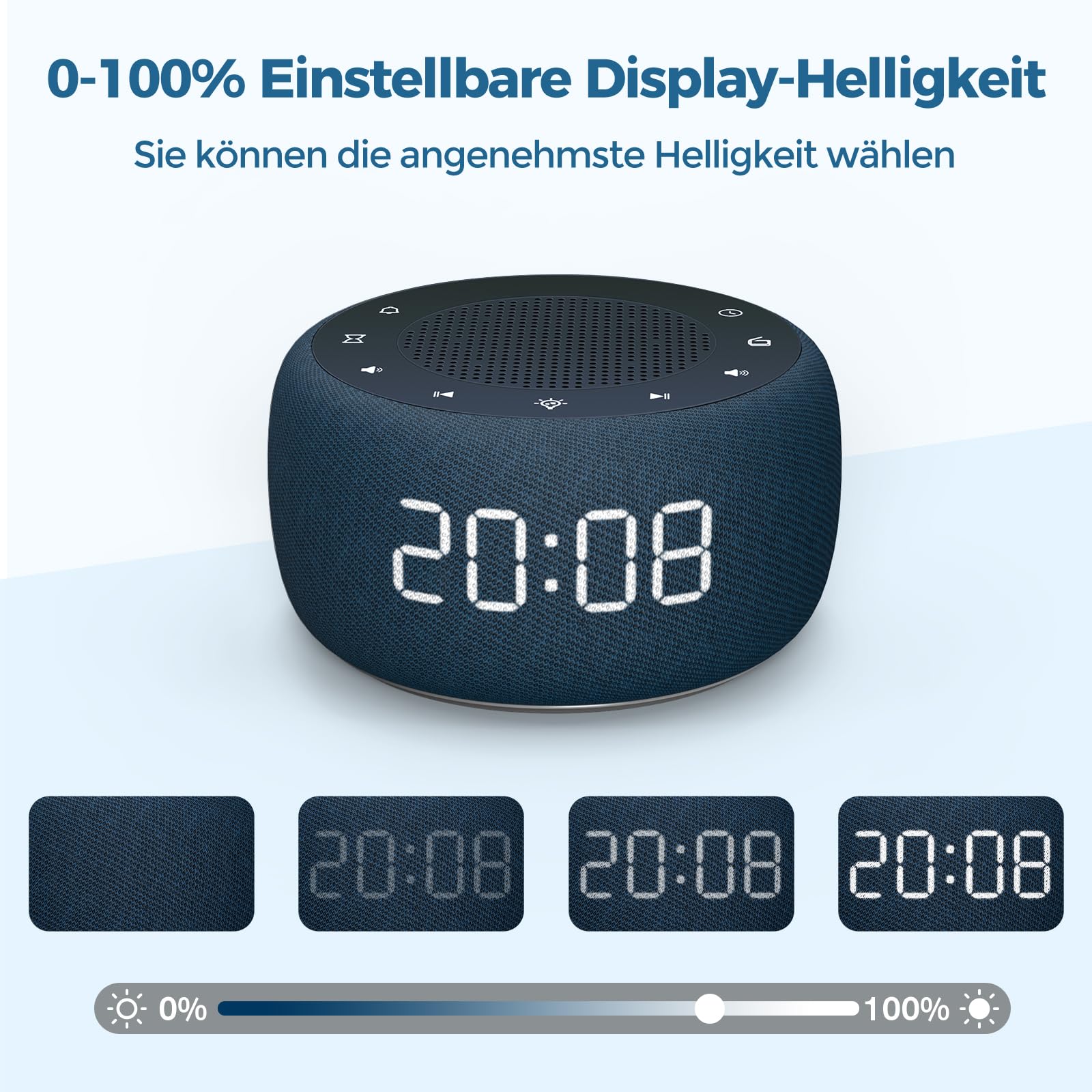 BUFFBEE Alarm Clock Radio with High-Quality Sound, 7-Color Night Light, Full Display & Dimmer for Bedroom Nightstand - Perfect for Home, Office, and Travel (Navy Blue)