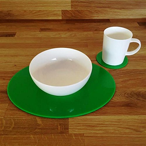Eco-Friendly Oval Placemat and Round Coaster Set - 8-Piece Bright Green Table Setting for Dining, Kitchen, and Party Decor