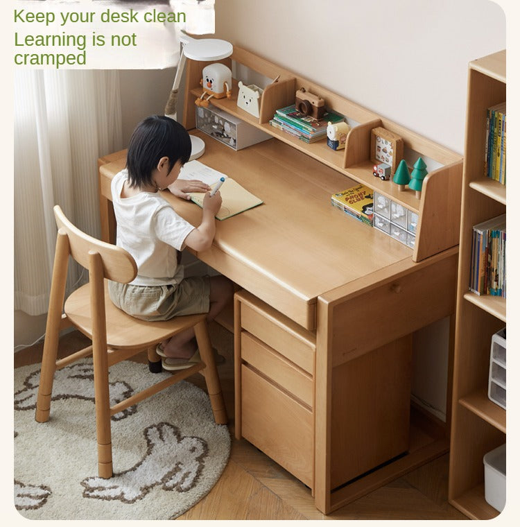 Premium Beech & Oak Solid Wood Kids Study Desk - Ergonomic Children's Writing Table for Homework & Crafts - Perfect for Bedroom, Homeschool & Montessori Learning