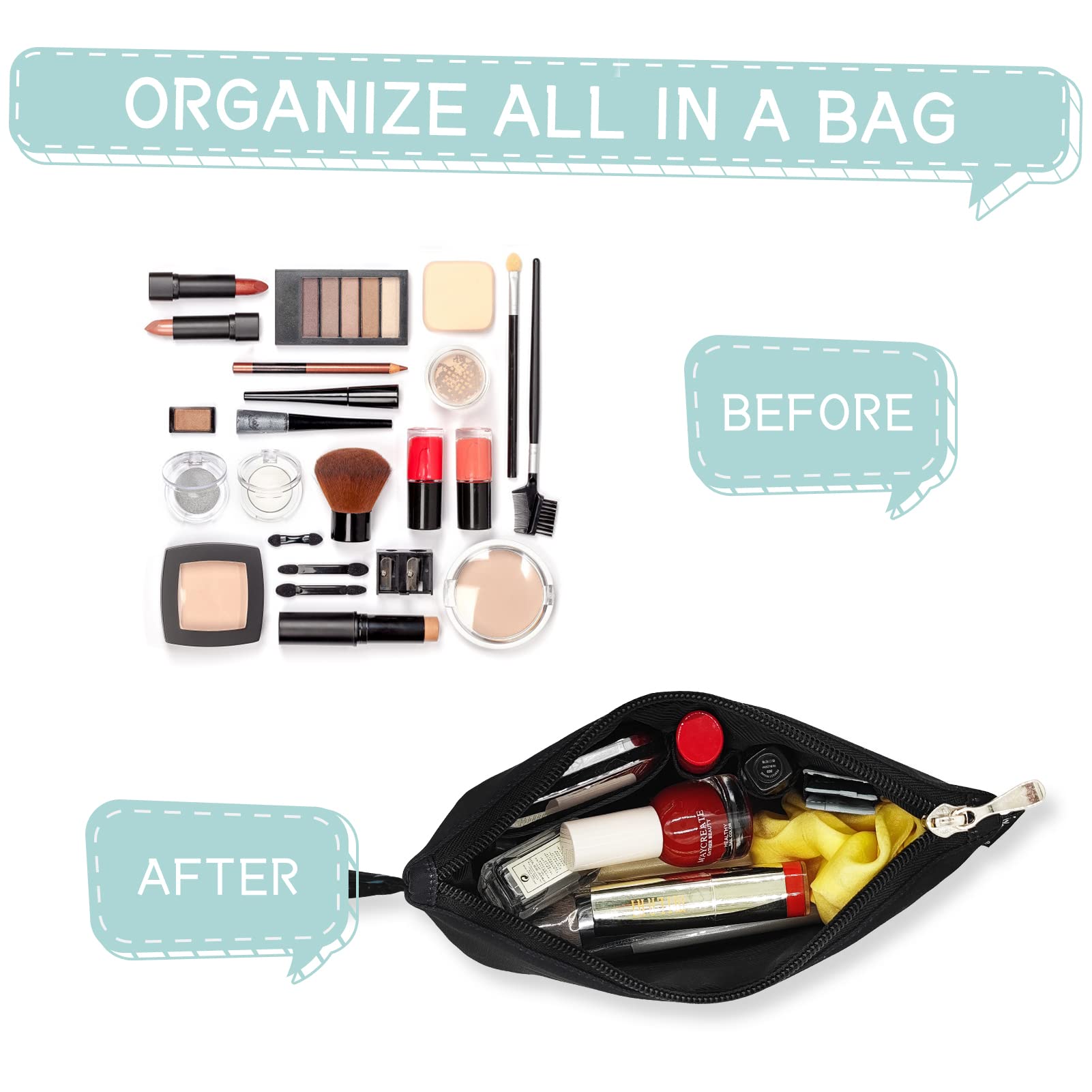Gloppie Small Makeup Bag for Women - Compact Cosmetic Organizer for Purse Essentials - Travel & Everyday Beauty Accessories - Black