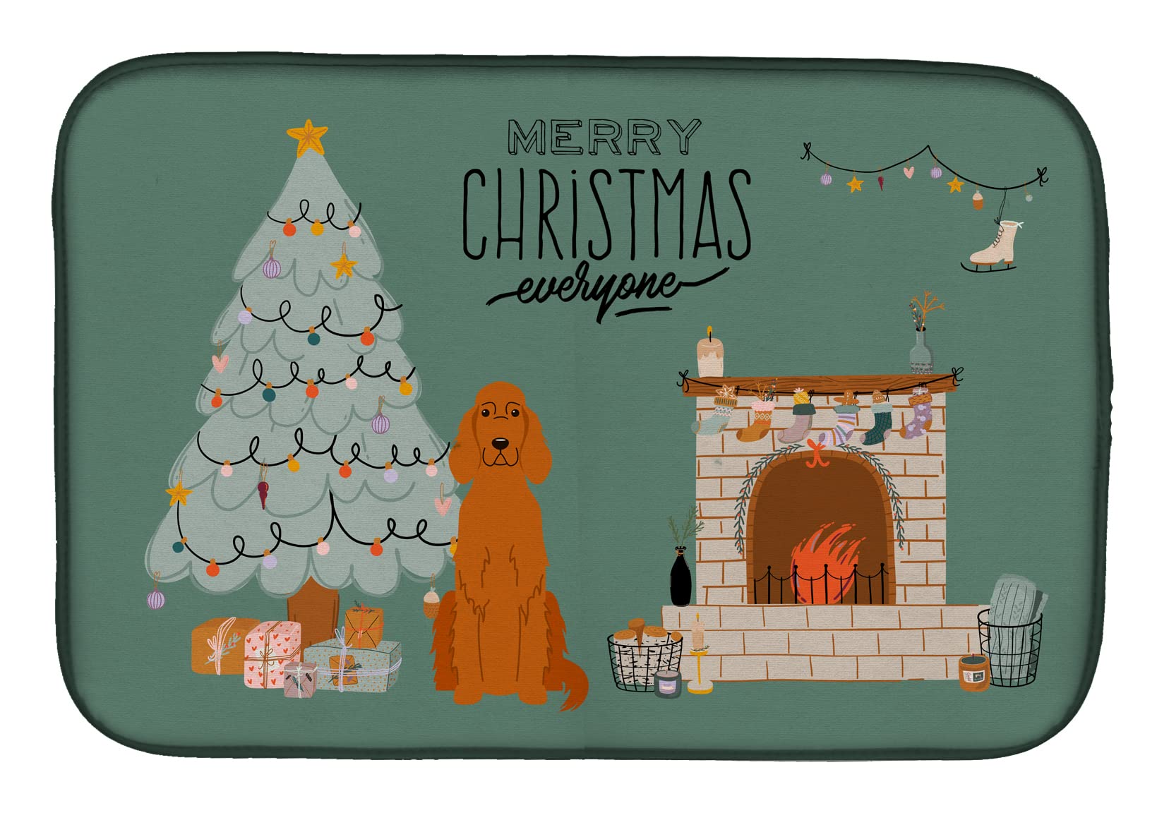 Irish Setter Christmas Dish Drying Mat - Absorbent Kitchen Counter Pad (14x21