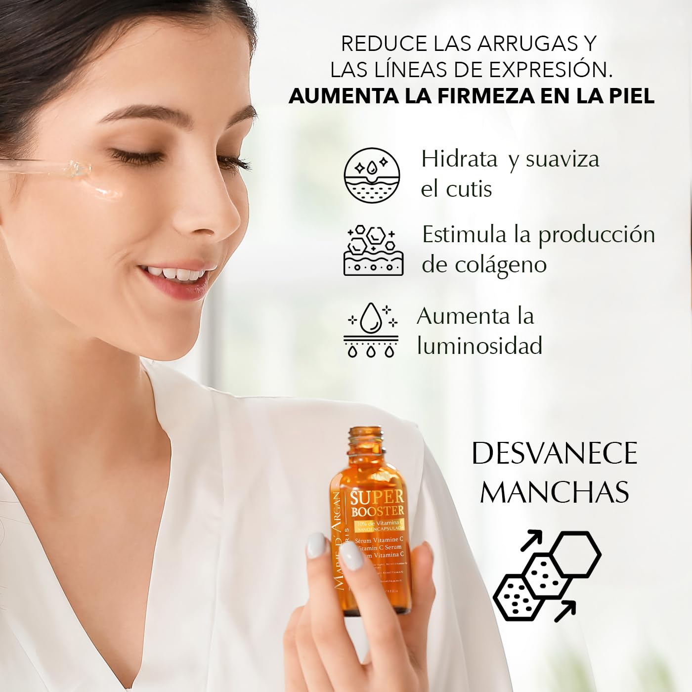 Marie d'Argan Vitamin C Super Booster Face Serum 30ml - Retinol, Hyaluronic Acid, Collagen for Brightening & Anti-Aging | 10% Pure Vitamin C | Dark Spot Corrector & Hydrating Serum for Glowing Skin | Day & Night Skincare Routine