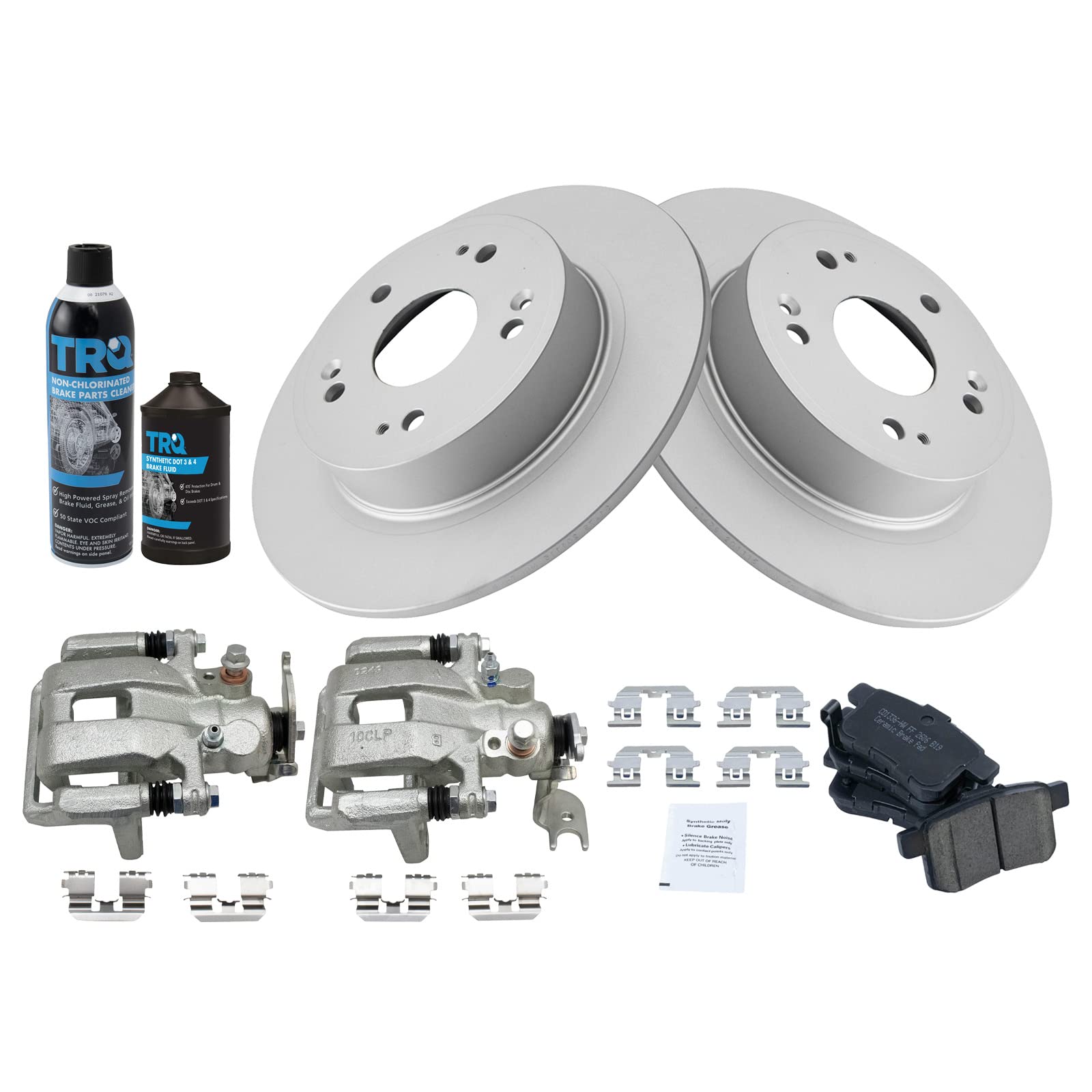 TRQ Premium Ceramic Brake Pads & G-Coated Rotors Kit with Caliper & Chemical Kit - Compatible with 2009-2014 Acura TSX & 2008-2012 Honda Accord - Perfect for Daily Commuting & Highway Driving