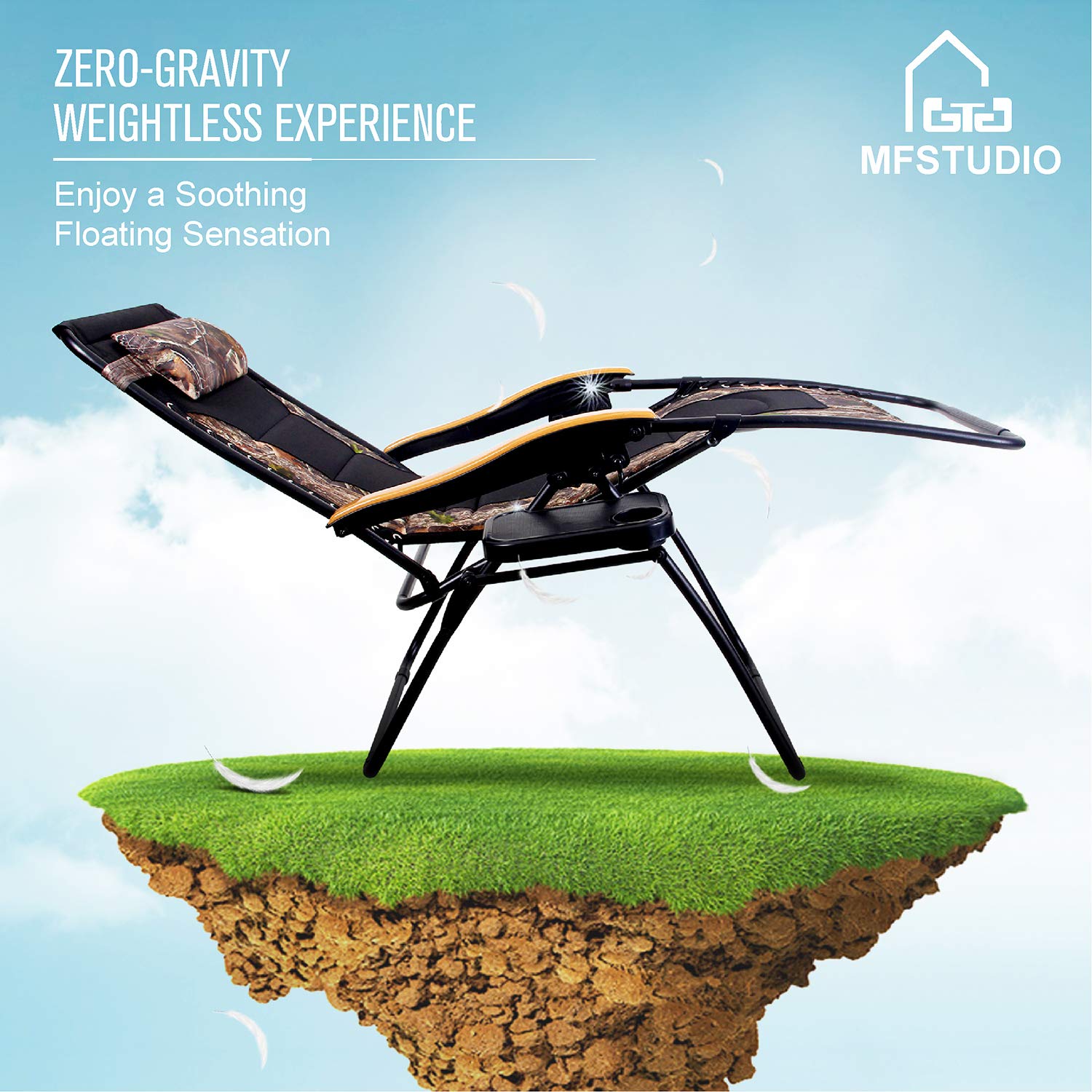 MFSTUDIO Oversized Zero Gravity Chair XL - Extra Wide Padded Folding Recliner with Cup Holder, Heavy Duty Patio Lounge Chair for Poolside, Beach, Backyard, Camping & Outdoor Relaxation (Set of 2, Camouflage) - Perfect for Sunbathing, Reading & Lounging