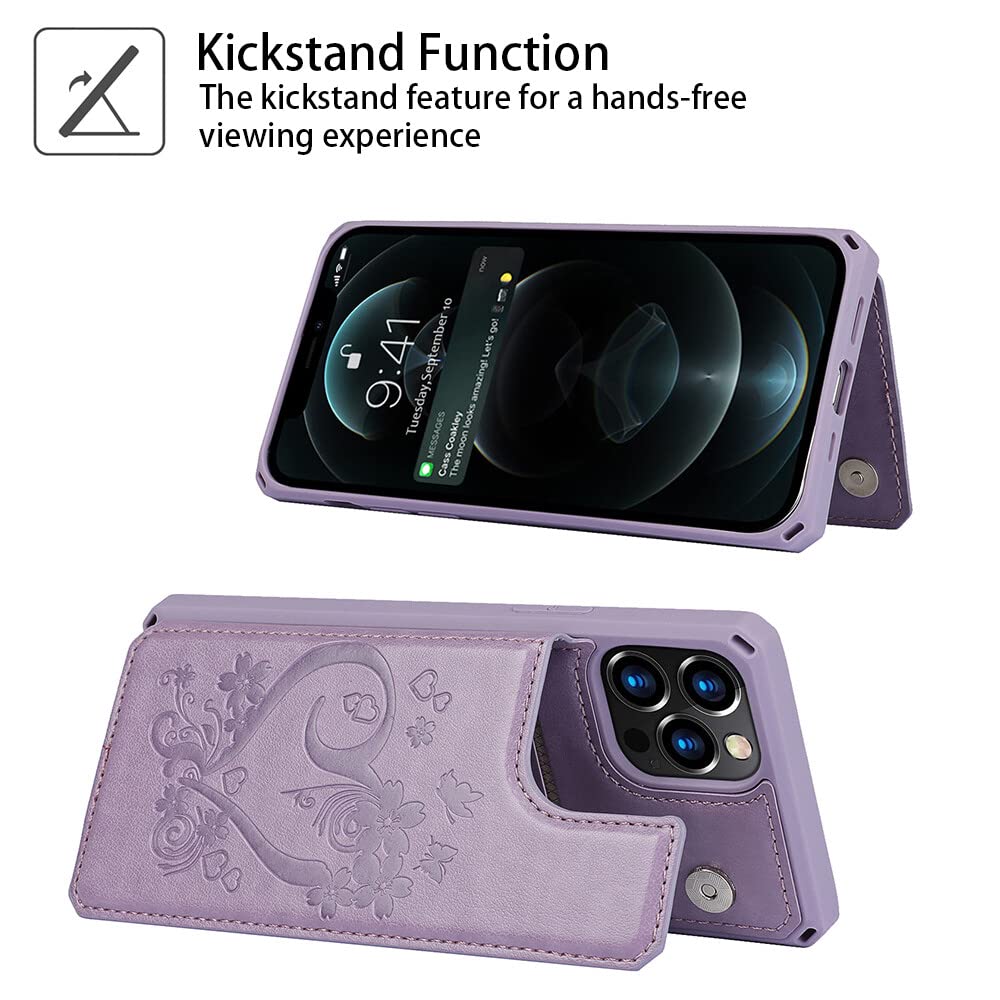Premium Leather Wallet Case for iPhone 12/12 Pro - Shockproof Protective Cover with Card Holder, Stand & Wrist Strap (Purple) - Perfect for Daily Commute, Shopping & Travel
