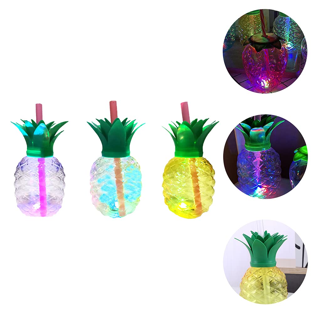 DOITOOL 3-Pack 500ml Pineapple Shaped Cups with Straws & LED Lights - Fun Tropical Drinkware for Pool Parties, Summer BBQs, and Beach Vacations