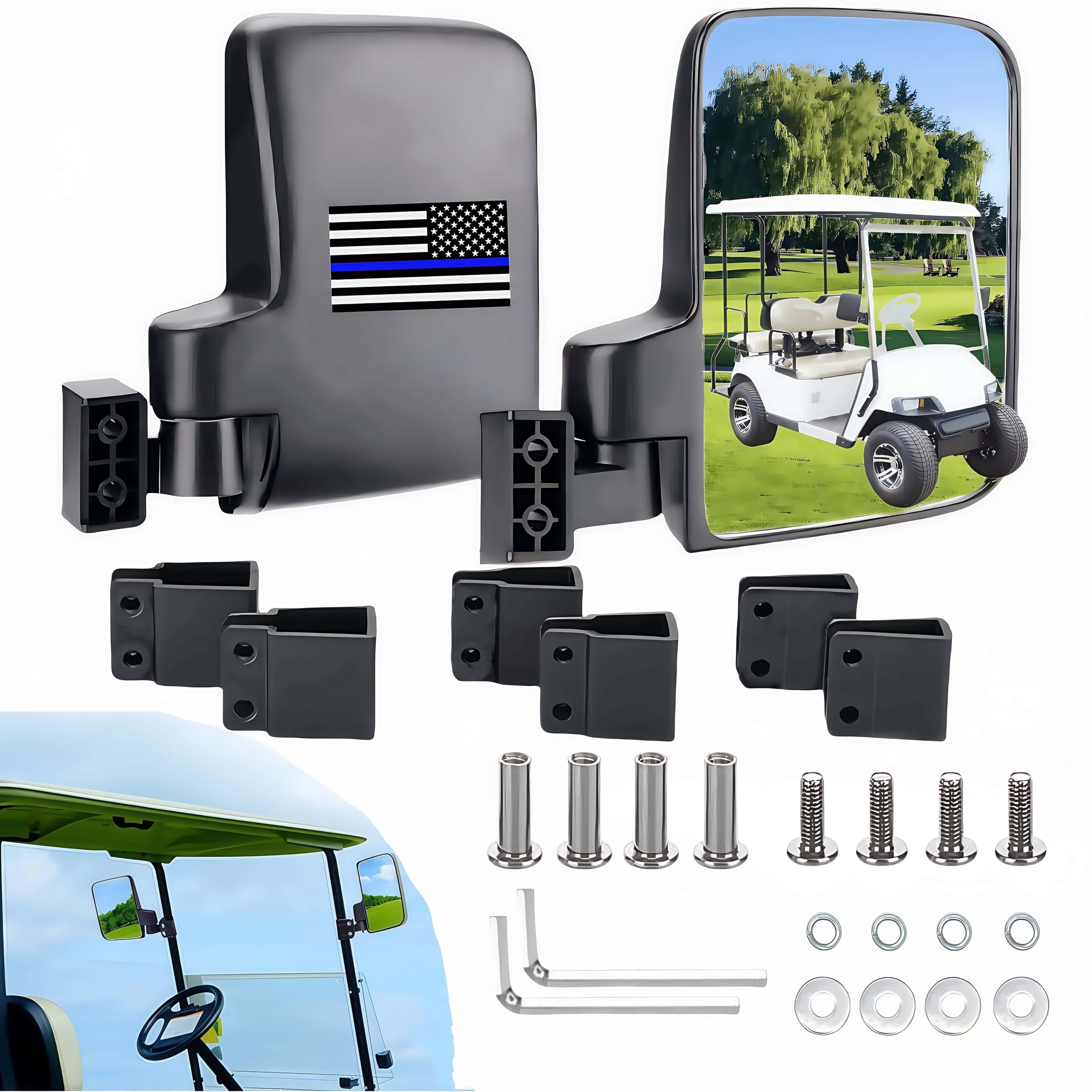 WUKO HUNT Golf Cart Mirrors (2025 Upgrade) - No Drill Side Mirrors for Club Car, EZGO & Yamaha Golf Carts - 180° Adjustable Folding Rear View Mirrors with Shatterproof HD Glass - Perfect for Golf Courses, Resorts & Gated Communities