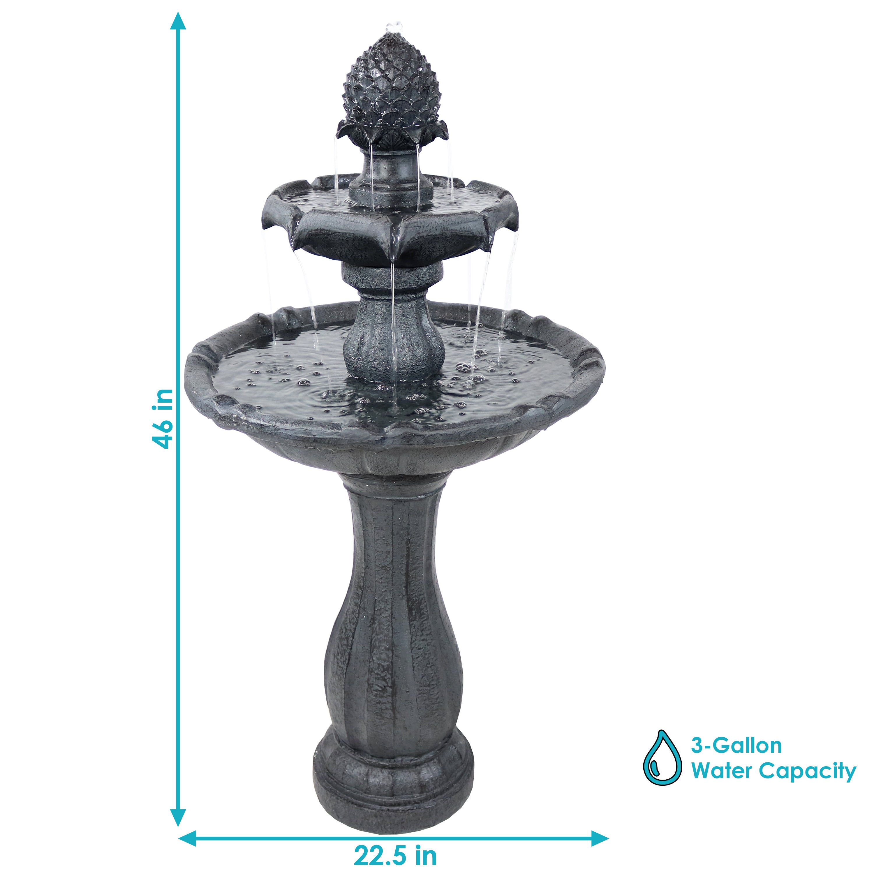 Sunnydaze 2 Tier Pineapple Solar Fountain with Battery Backup - 46