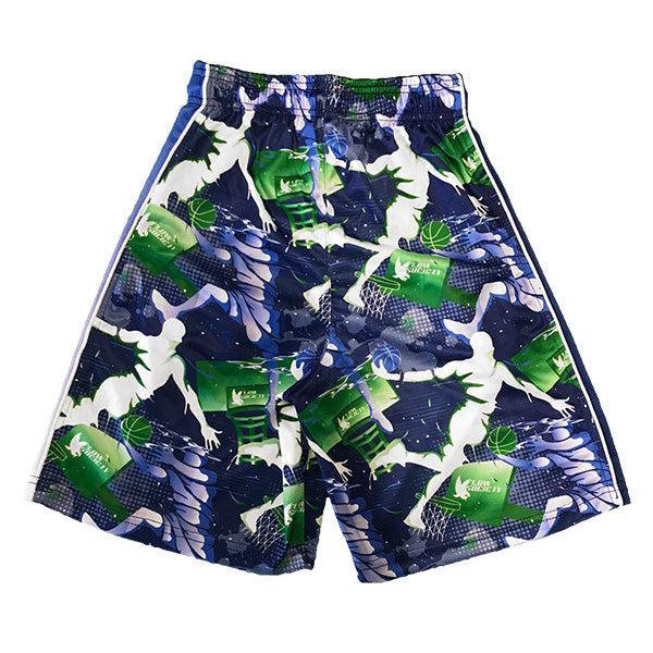 Boys' Flow Dunk Blue & Green Basketball Shorts - Lightweight Breathable Athletic Shorts for Kids - Perfect for Basketball, Running, and Casual Wear