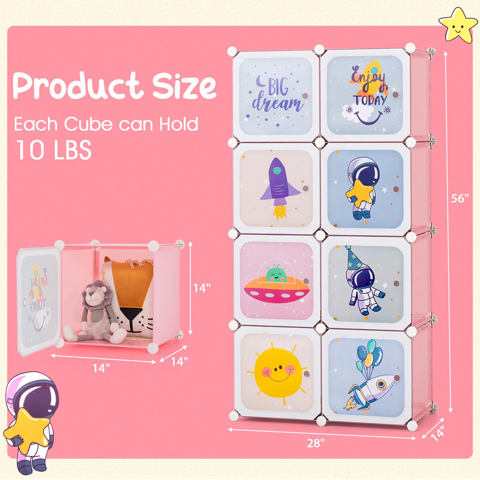 INFANS Kids Wardrobe & Closet Organizer - Portable Baby Dresser with 12 Storage Cubes & 2 Hanging Sections for Nursery, Bedroom (Pink, 8 Cubes) | Perfect for Toddler Clothes Storage, Toy Organization & Nursery Decor