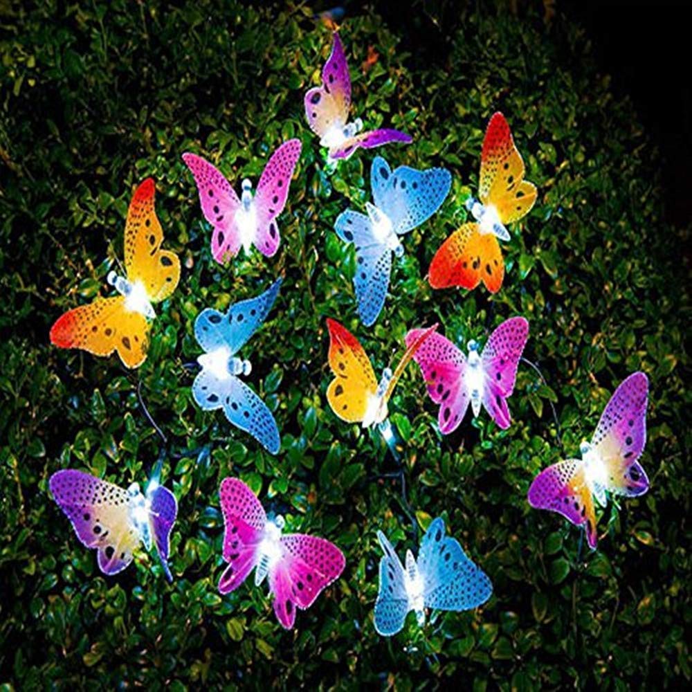 Berocia 12 LED Solar Butterfly String Lights - Waterproof Outdoor & Indoor Solar Lights for Garden, Patio, Bedroom Decor - Romantic Ambiance Lighting for Weddings, Parties & Backyard
