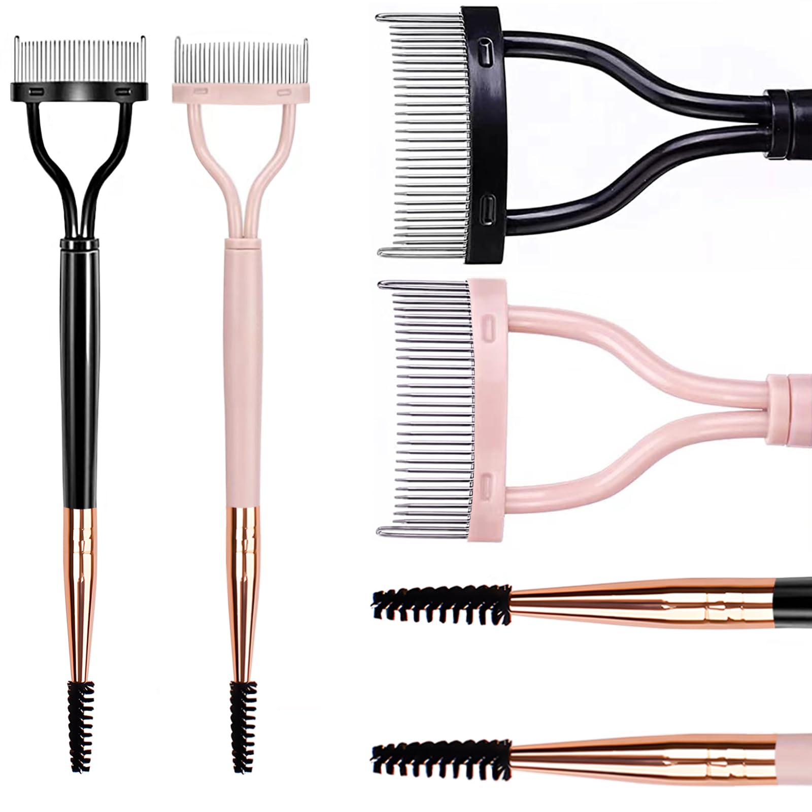 2-Pack Dual Head Eyelash Comb with Adjustable Brush - Lash Separator Tool with Cover for Mascara Removal | Perfect for Salon, Home & Travel Makeup Kit