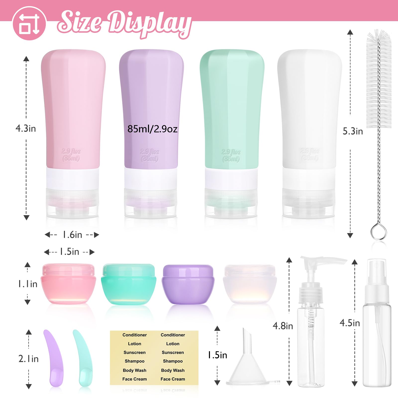16-Piece Silicone Travel Bottles Set - Leak-Proof TSA Approved Toiletry Containers for Shampoo, Lotion & Cosmetics | Portable Travel Accessories for Women (Pink-Purple) | Perfect for Airplane Carry-On, Gym & Vacation Packing