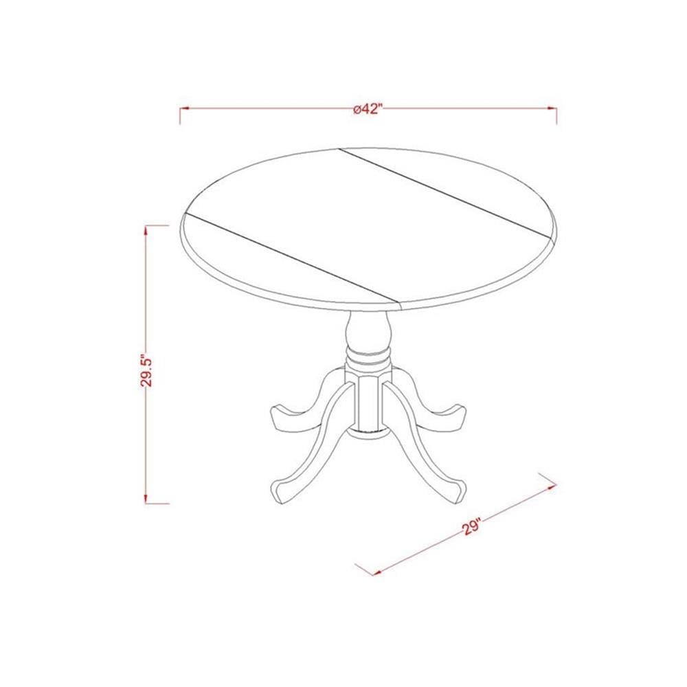 East West Furniture Dublin Modern Kitchen Table - 42 Inch Round Dining Table with Drop Leaf & Pedestal Base in Linen White | Space-Saving Design for Small Kitchens, Breakfast Nooks & Apartments