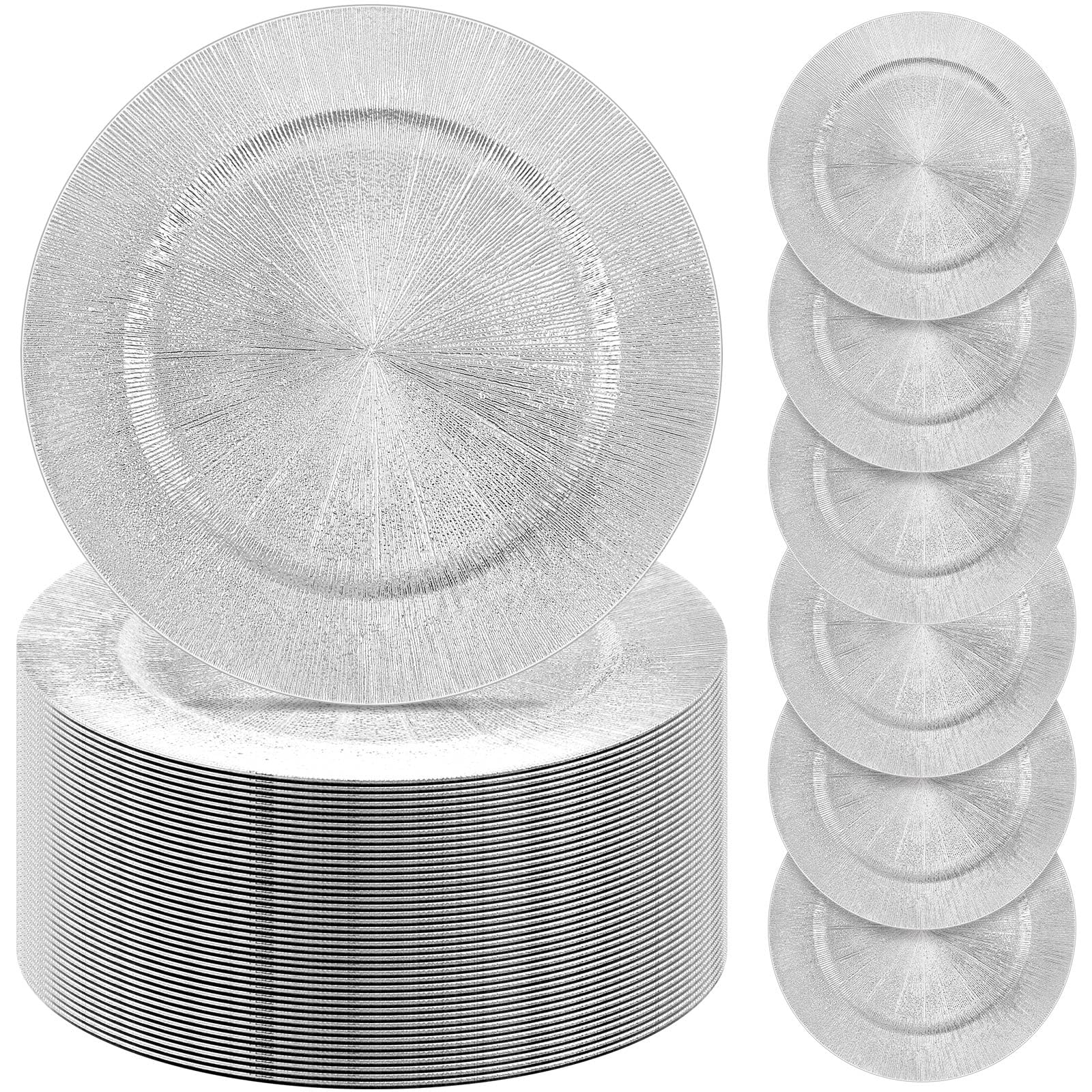 Tanlade 100 Pcs Silver Charger Plates Bulk - 13 Inch Round Plastic Wedding Dinner Plates, Elegant Reusable Table Setting for Wedding Party, Banquet, Holiday & Formal Events - Perfect for Table Decorations & Buffet Serving