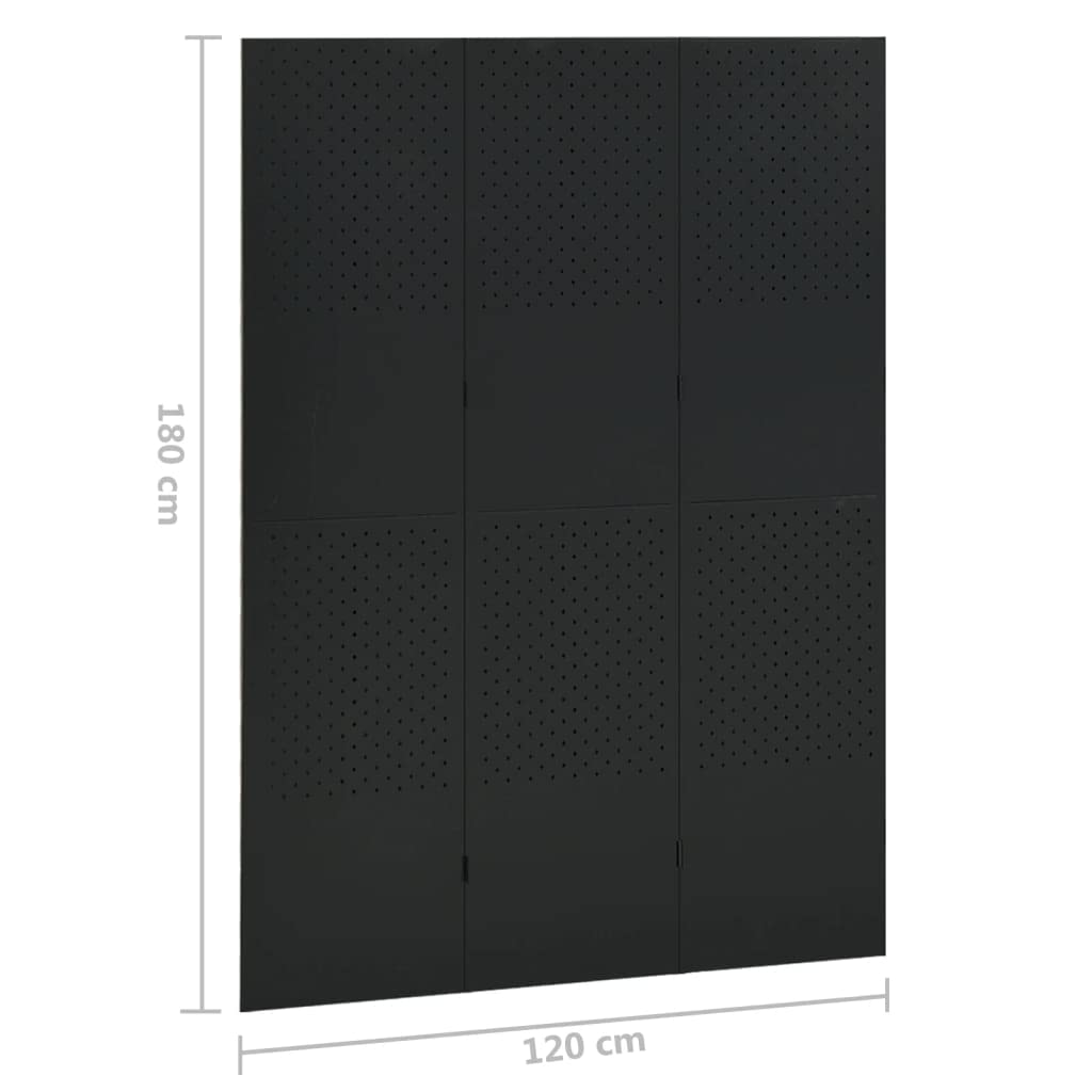 CHARMMA 3-Panel Black Steel Room Divider Screen - 47.2