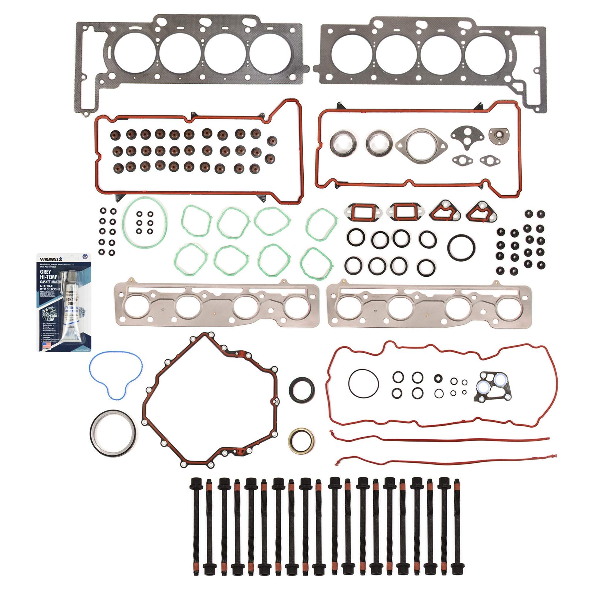 Full Gasket Set with Head Bolts Compatible for 2006-2011 Cadillac DTS & Buick Lucerne 4.6L DOHC V8 Engine - Perfect for Engine Rebuild, Head Gasket Replacement & Performance Upgrades