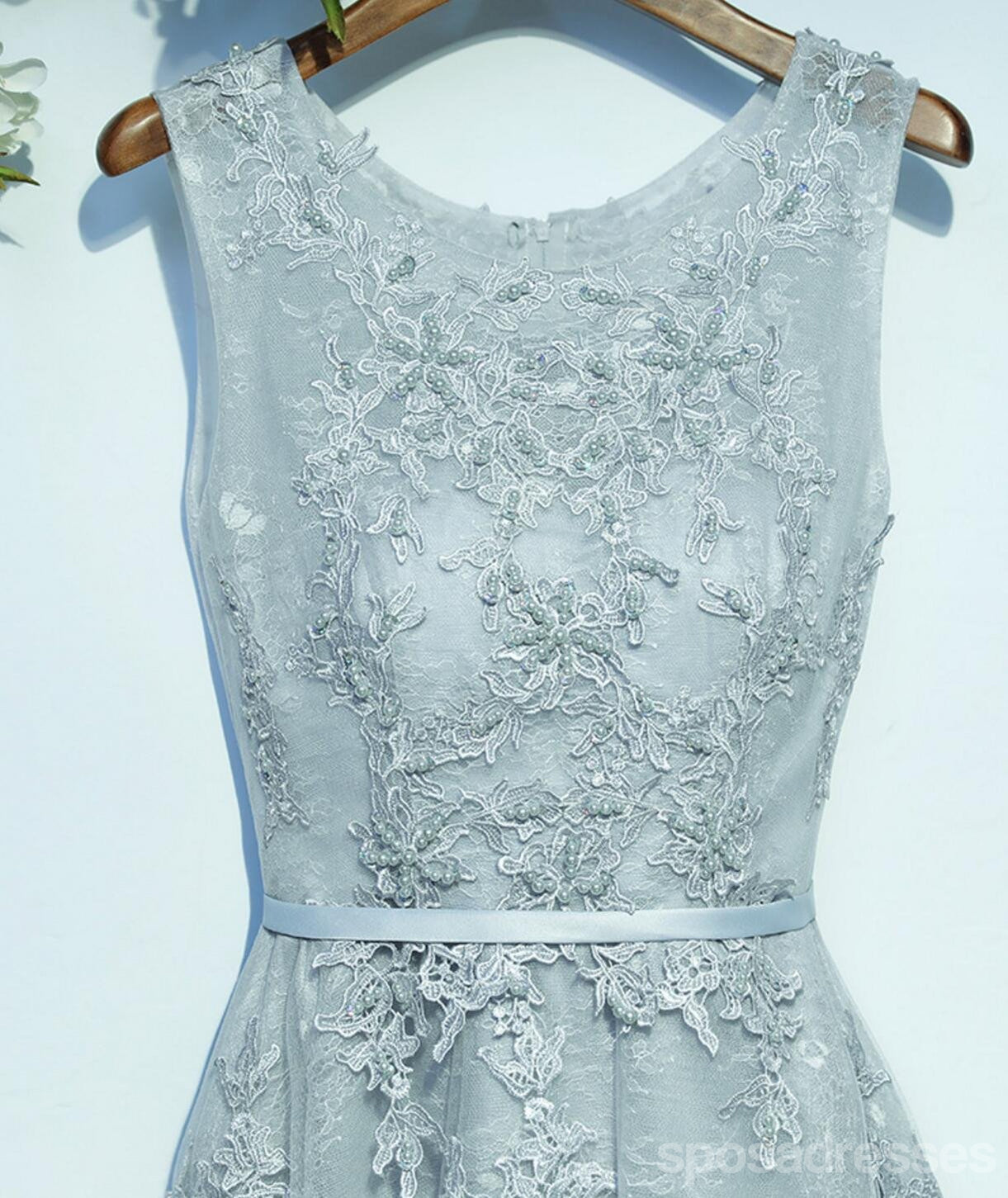 Elegant Gray Lace Round Neck Corset Back Short Prom Dress - Affordable Homecoming Party Dress for Teens (CM251) | Perfect for School Dances, Formal Events & Special Occasions