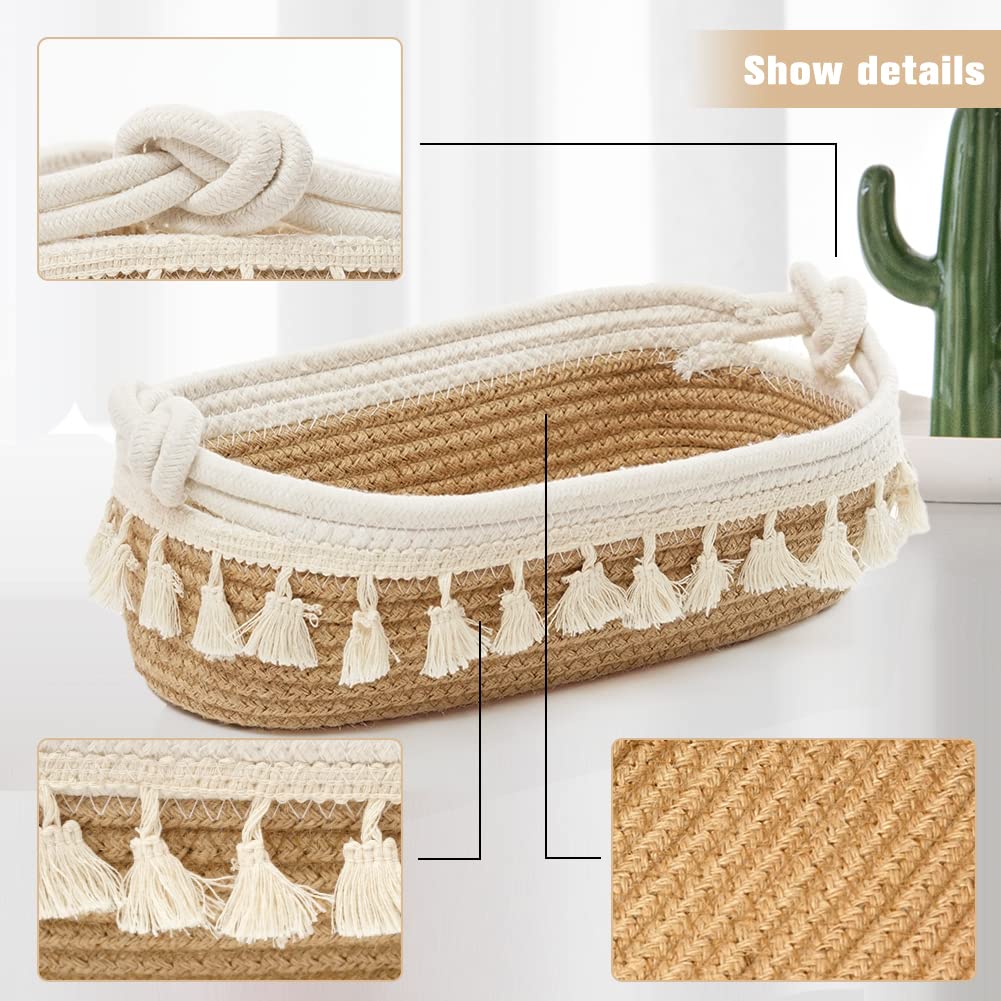 HOSROOME Small Woven Storage Basket - Boho Decor Organizer for Bedroom, Nursery, Living Room & Entryway - Natural Beige Home Organization Solution | Perfect for Toys, Blankets, Magazines & Home Decor