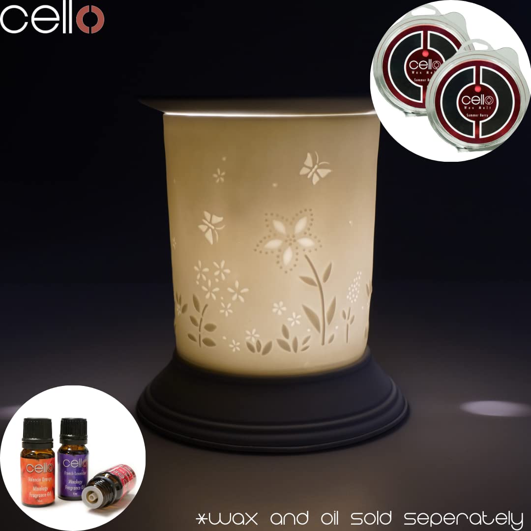 Premium Cello Electric Wax Warmer - Porcelain Straight Flower Design for Home Aromatherapy & Relaxation | Perfect for Living Room, Bedroom, Spa & Office Decor