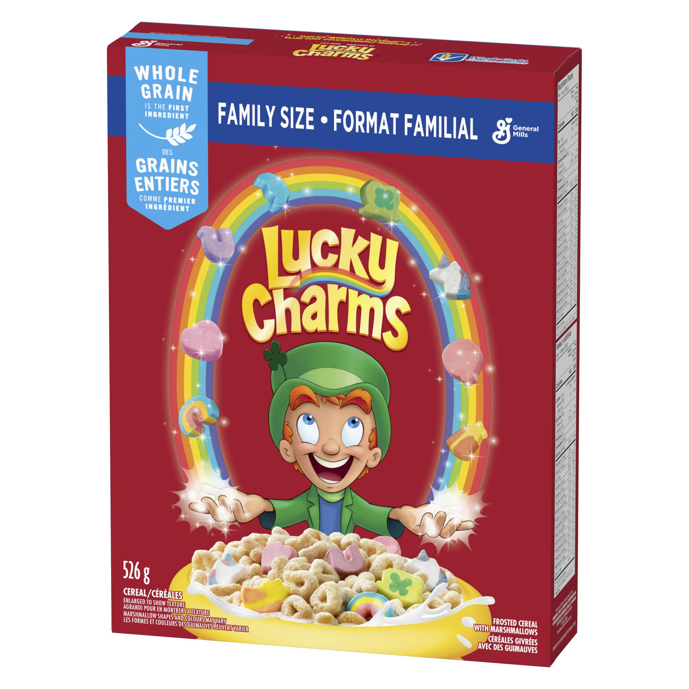 Lucky Charms Family Size Cereal Box with Marshmallows - 18.5oz Frosted Oat Cereal with Colorful Marshmallows - Perfect for Breakfast, Snacks & Family Sharing (526g)