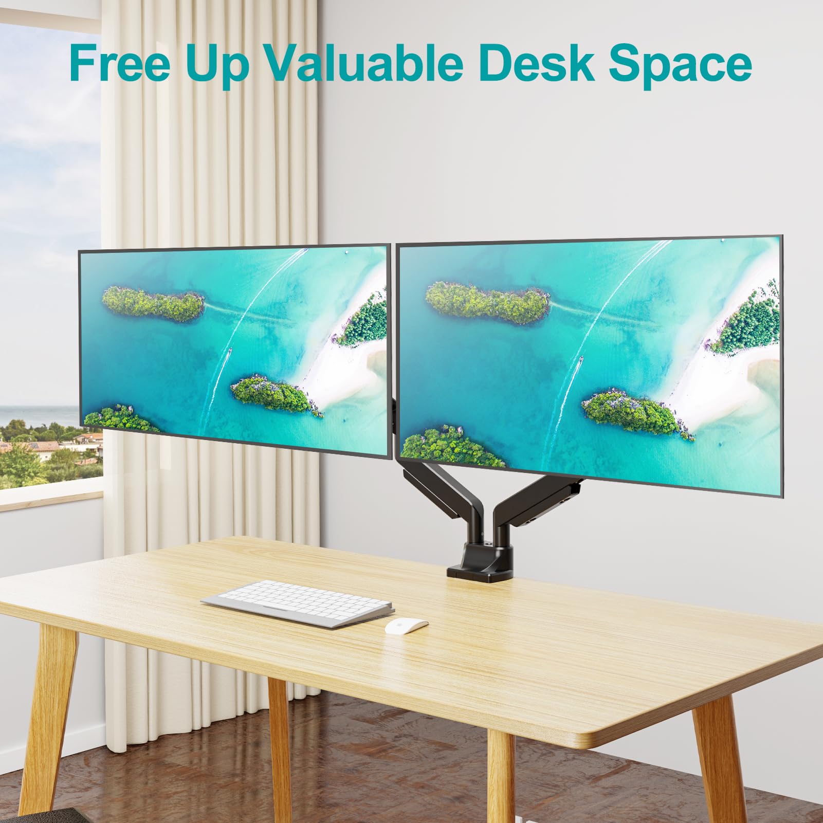 Dual Monitor Stand for 42 Inch Screens - Heavy Duty 2 Monitor Mount with 33lbs Capacity per Arm, VESA 75x75/100x100 - Perfect for Ultrawide Gaming & Office Workstations