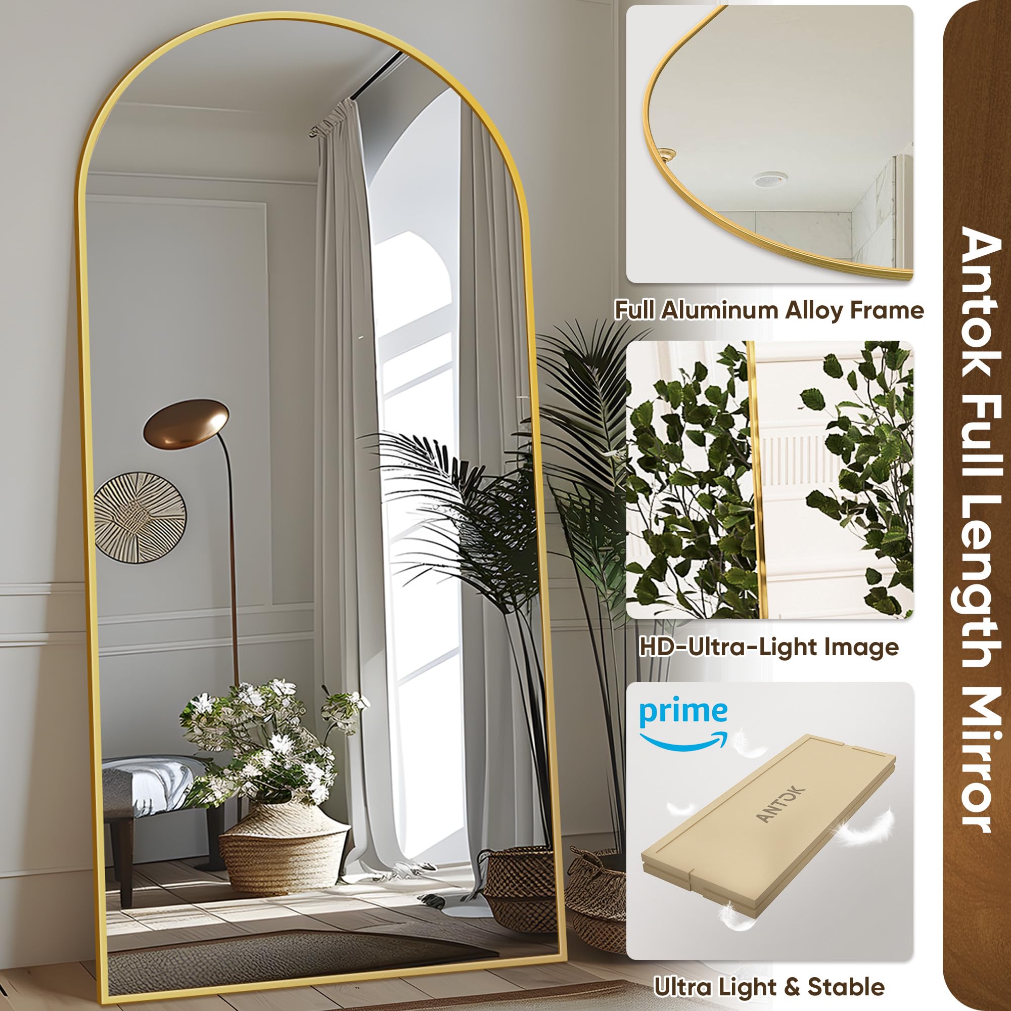 Gold Freestanding Arch Full Body Mirror 76x34 Inches - Floor or Wall Mounted for Bedroom, Living Room & Cloakroom - Perfect for Dressing Room, Home Gym & Vanity Area