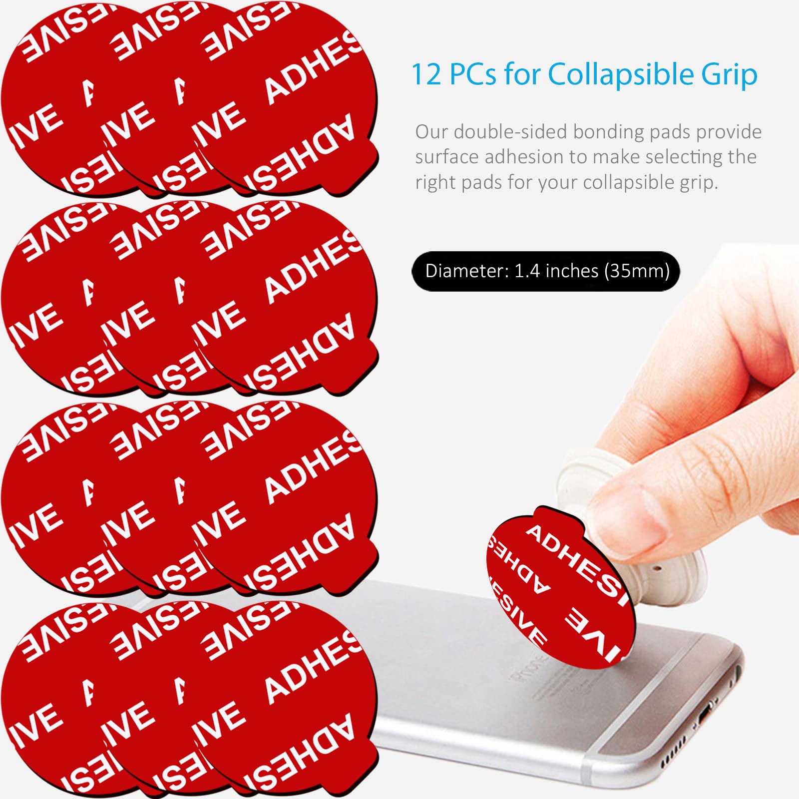 PKYAA 12 Pack Double-Sided Sticky Adhesive Tape - 1.4 inches (35mm) Replacement for Socket Base, Collapsible Grip & Stand Back - Strong Hold for Home, Office & DIY Projects