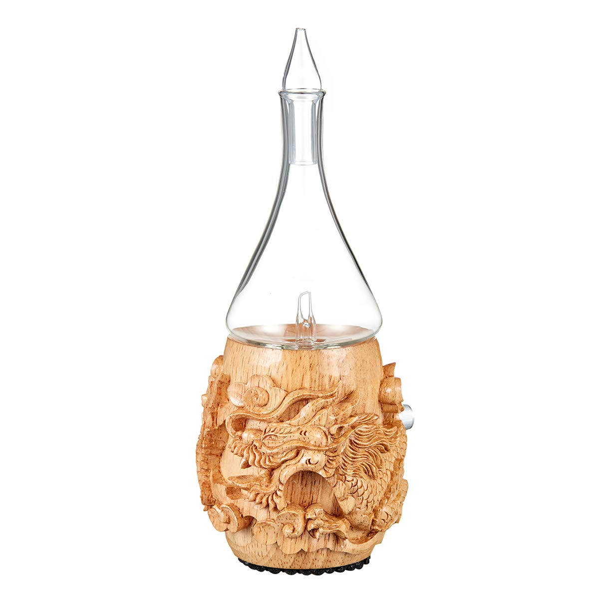 Organic Aromas Hand-Carved Bali Wood Raindrop 2.0 Ultrasonic Aromatherapy Diffuser - Natural Nebulizing Essential Oil Diffuser for Home, Yoga, Spa & Office Relaxation (Flying Dragon Design)