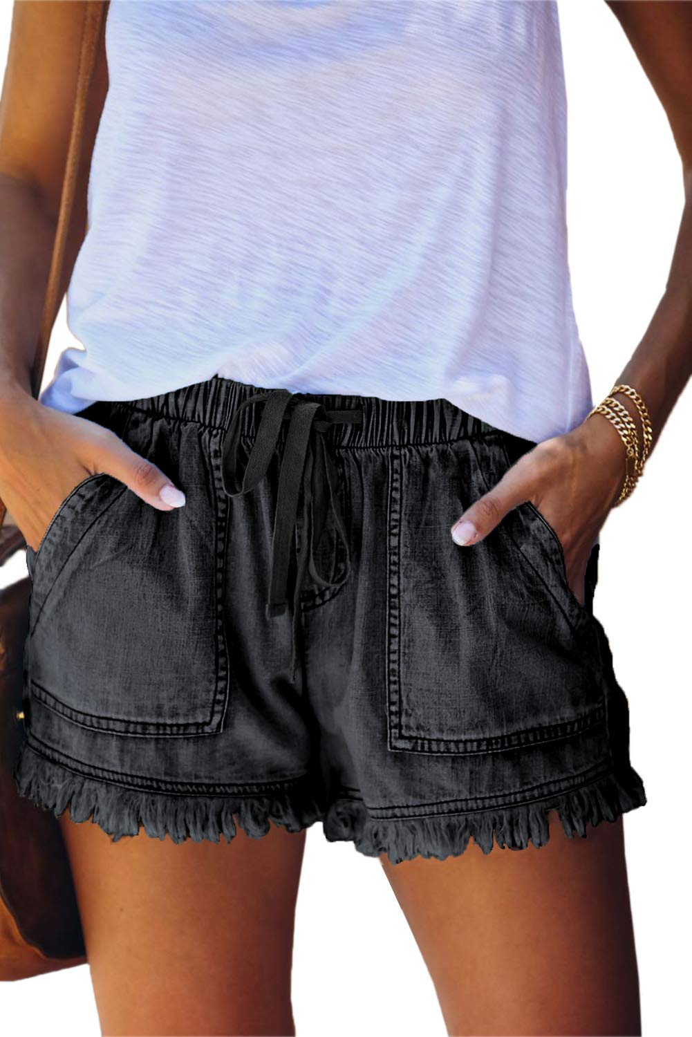 SMENG Women's High Waisted Casual Denim Shorts with Pockets - Stretch Cotton Jean Shorts for Summer, Beach, Travel & Everyday Wear