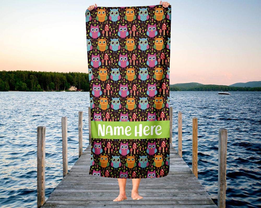 Personalized Extra Large Owl Pattern Towel for Kids & Adults - Custom Travel, Beach, Pool, Bath Towel for Toddler, Baby, Boys & Girls - Perfect for Swimming, Vacation, Spa, and Home Use