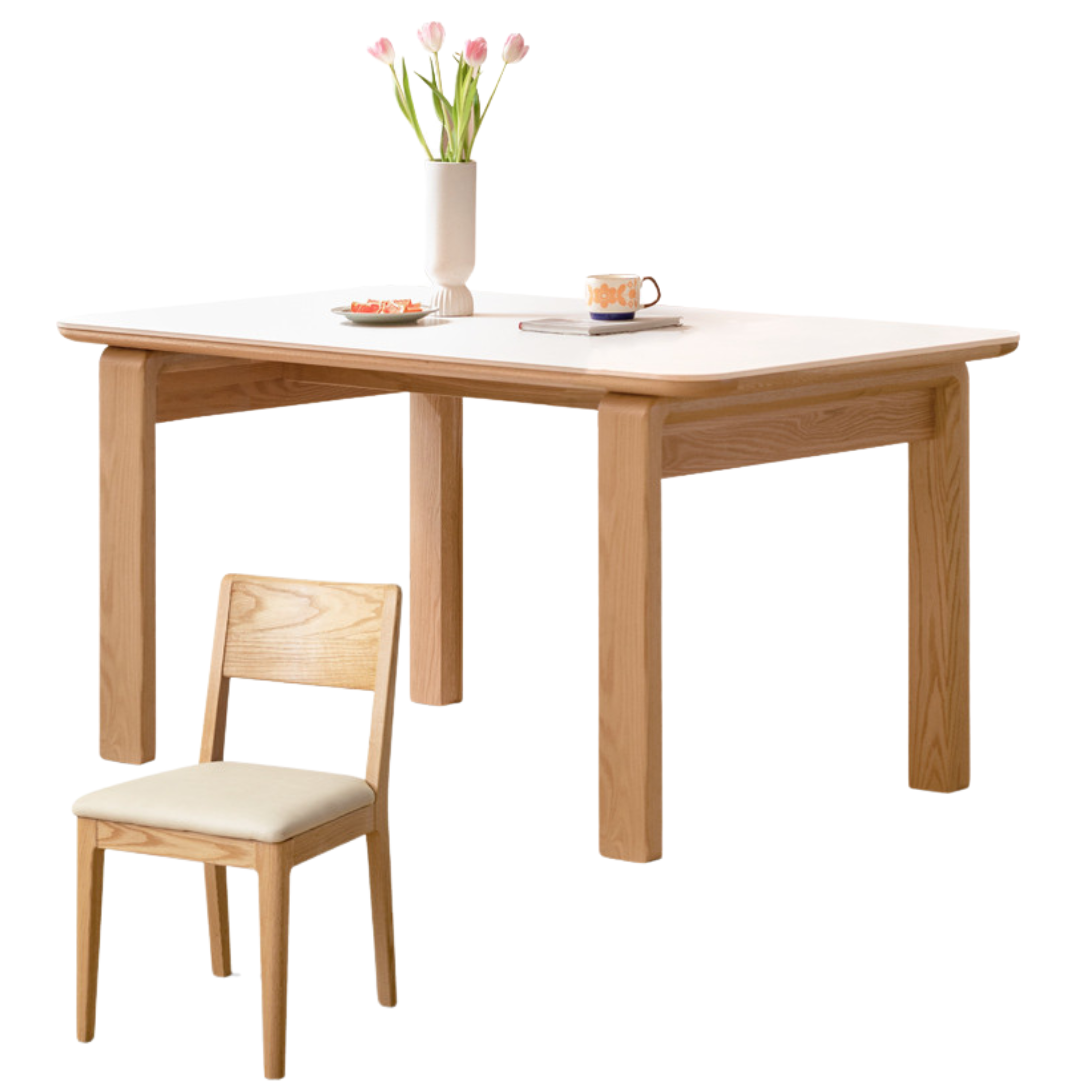Solid Oak Wood Slate Dining Table - Rustic Farmhouse Style for Kitchen, Dining Room & Outdoor Entertaining