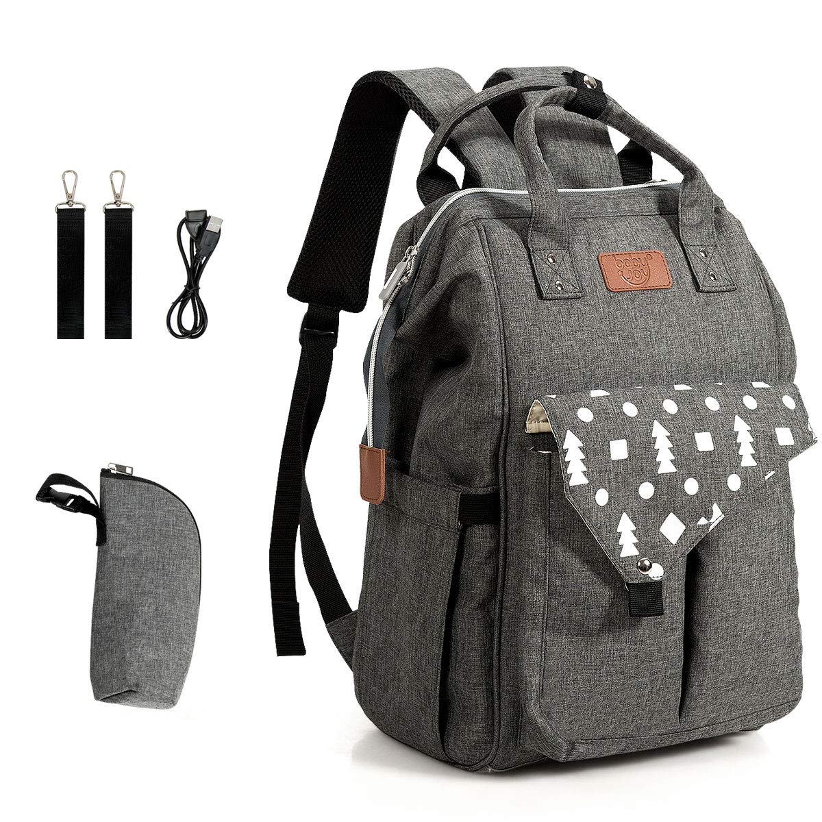 BABY JOY Waterproof Diaper Backpack - Large Capacity Multifunctional Baby Bag with Stroller Straps, Changing Pad & USB Charging Port - Perfect for Travel, Maternity & Everyday Baby Care (Gray)