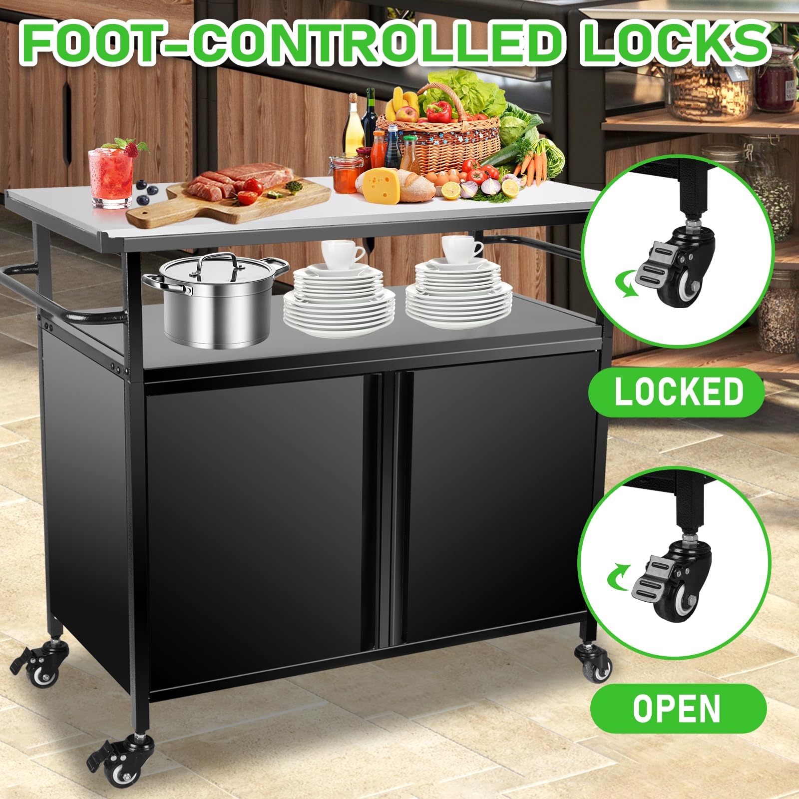 Karpevta Stainless Steel Outdoor Grill Cart with Storage & Wheels - Portable BBQ Prep Table with Handle for Backyard, Patio, Camping & Tailgating | Perfect for Grilling, Food Prep & Outdoor Entertaining