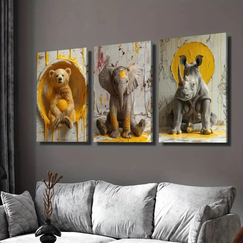 3-Piece Wild Animal Poster Set - Cute Animal Wall Art Canvas Framed 40x60cm - High Quality Print - 100% Australian Made - Ready to Hang - Perfect for Kids Room, Nursery, Classroom & Home Decor