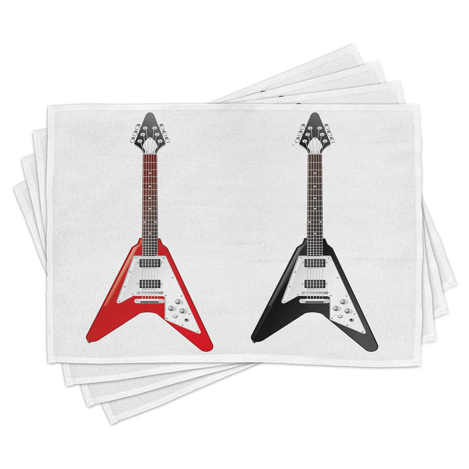 Ambesonne Guitar Themed Place Mats Set of 4 - Washable Fabric Table Mats with V-Shaped Musical Instrument Design for Dining Room & Kitchen Decor | Perfect for Music Lovers, Rock & Roll Parties, and Themed Dinners